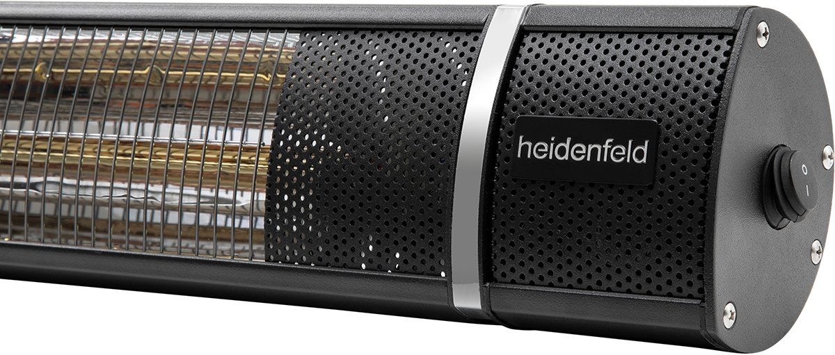 Heidenfeld Heizstrahler Elektroheizung IH110 für Terrasse, bis 3.000 Watt 3 Jahre Garantie, 3000 W, 3 Heizstufen - Fernbedienung - 180° neigbar - Infrarotheizstrahler