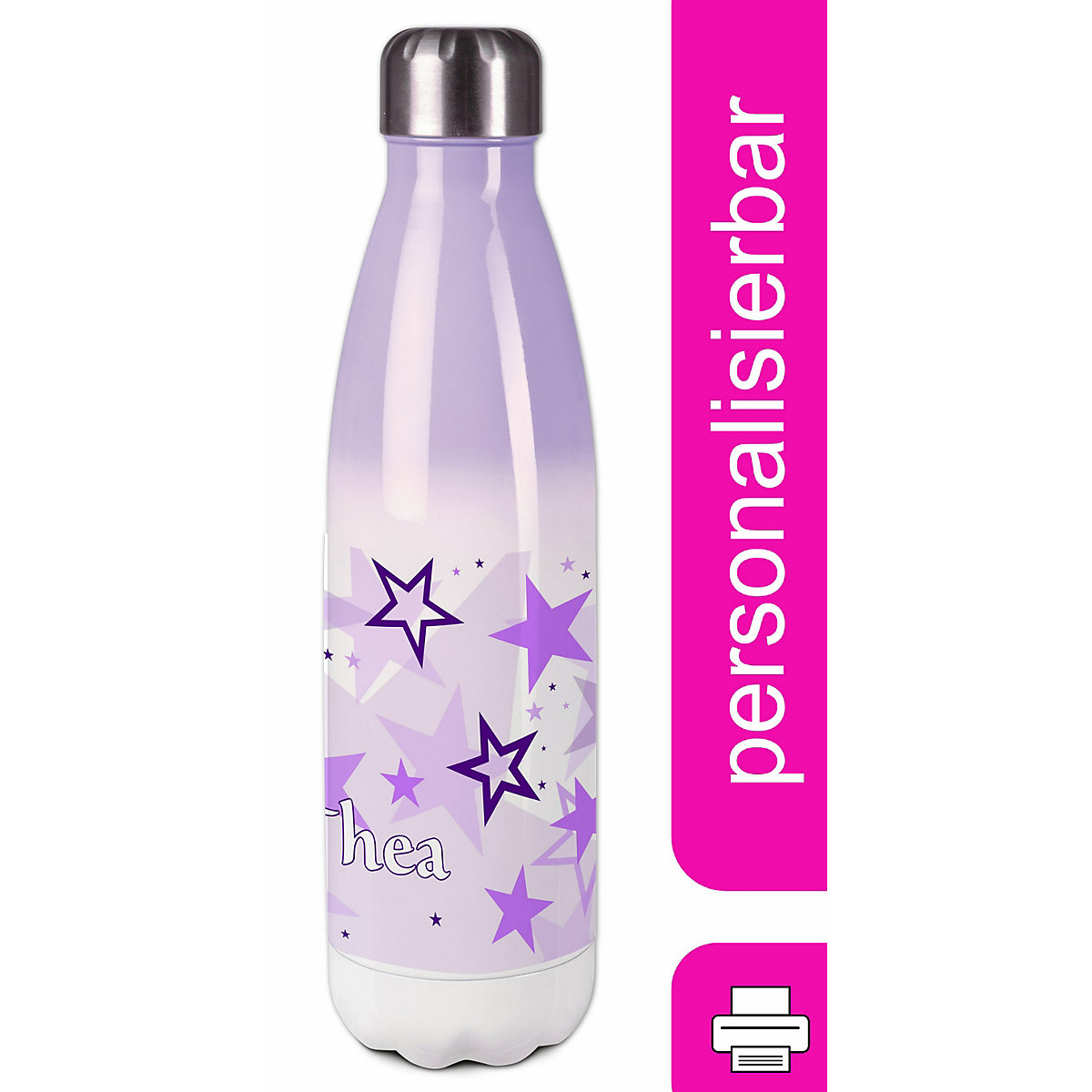 Edelstahl Kinder Thermoflasche / Trinkflasche bunt Sternenhimmel Farbe lila Spülmaschinenfest, Auslaufsicher, Bruchfest, Doppelwandig, Für Heißgetränke geeignet, Mit Deckel, Isoliert
