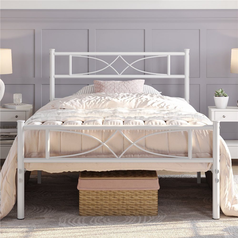 Yaheetech Metallbett, Bettrahmen mit Kopfteil Gästebett mit Lattenrost für Schlafzimmer