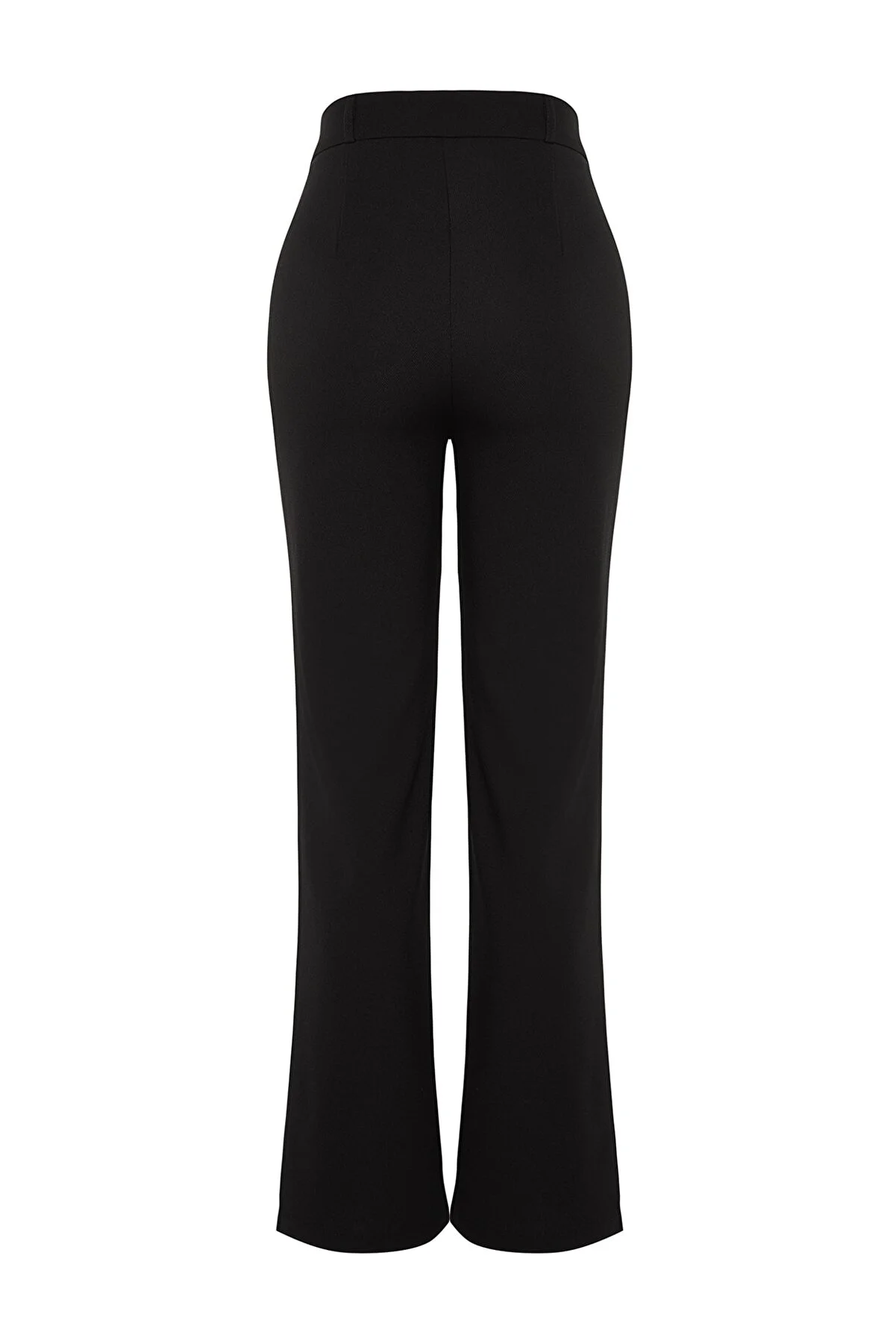 Trendyol Collection  Schwarze, gerade geschnittene, gerippte, genähte Webhose mit hoher Taille TWOSS21PL0093