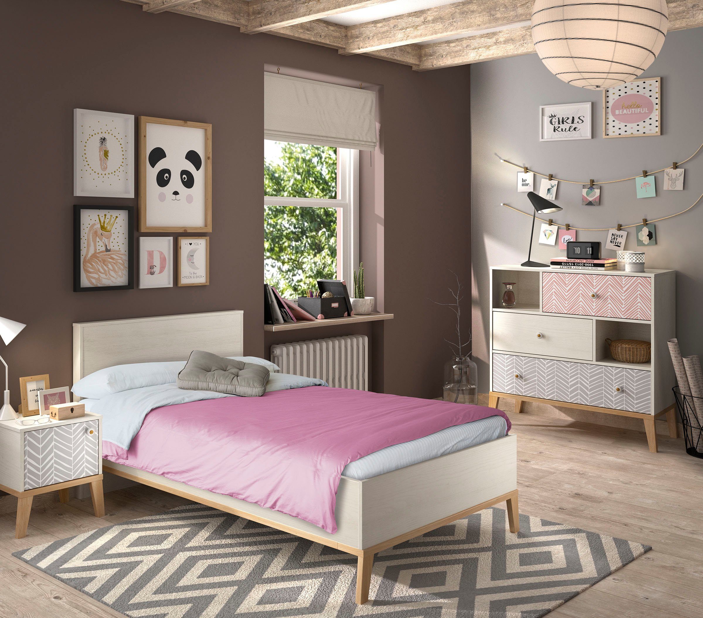 Gami Jugendzimmer-Set Alika, (Set, 3-St., Bett, Nachttisch, Kommode)