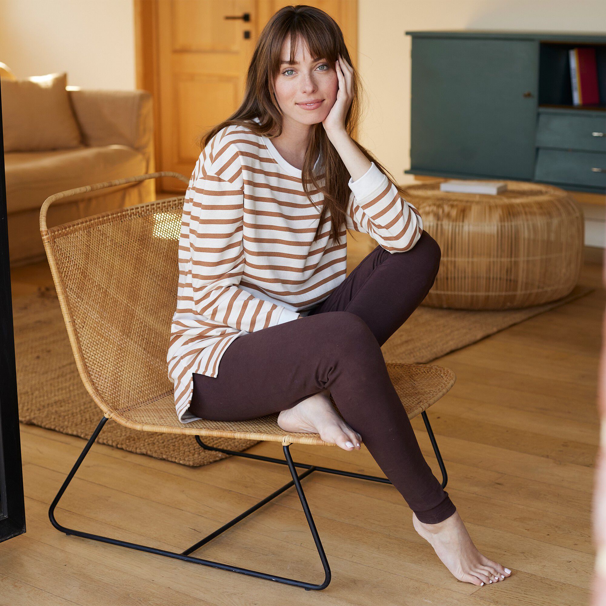 Pyjama molleton rayé avec legging