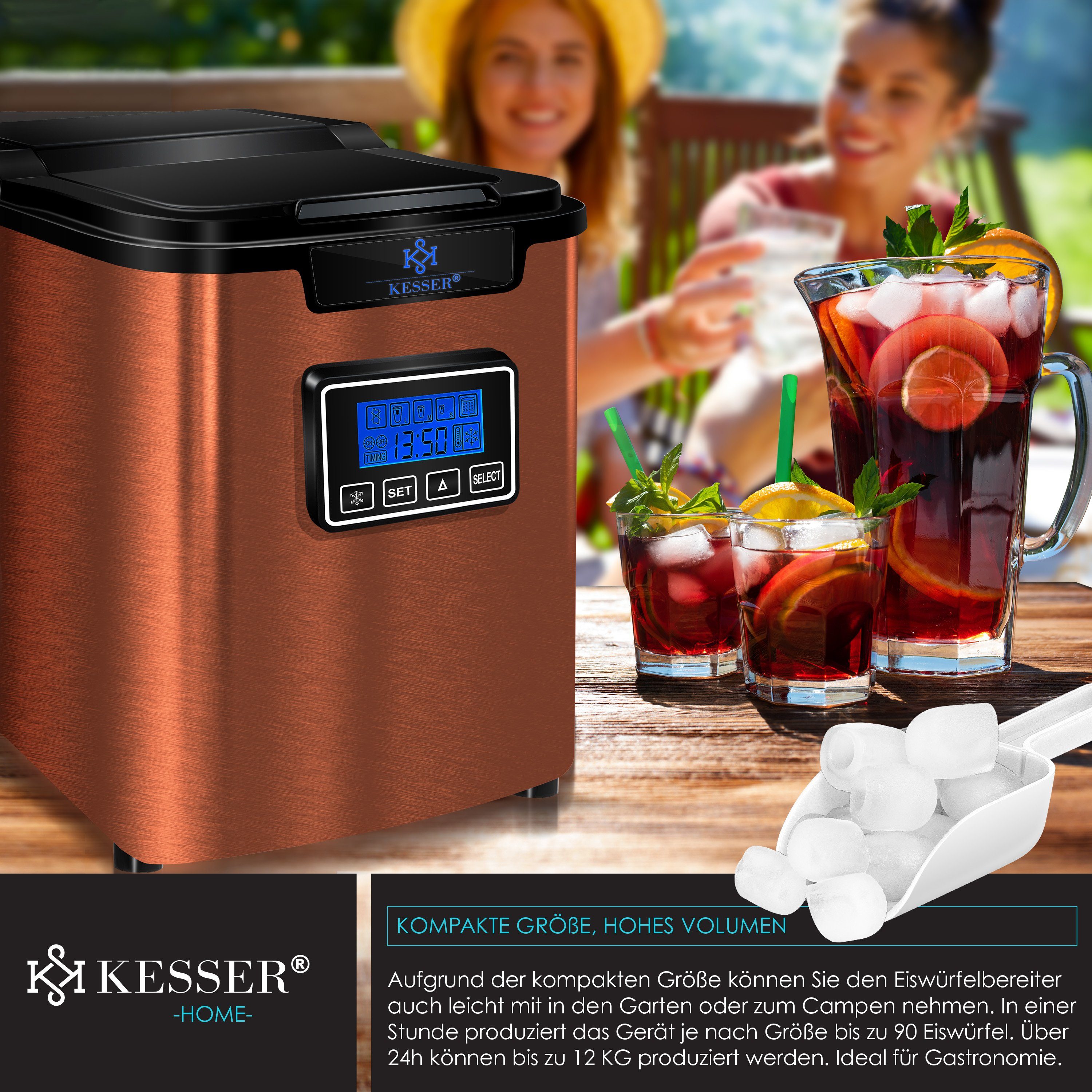 KESSER Eiswürfelmaschine, Eiswürfelbereiter Eiswürfelmaschine Edelstahl 150W Ice Maker