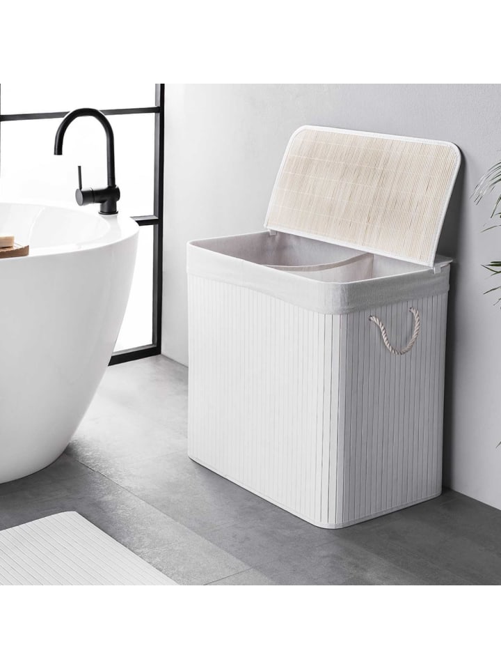 WohnDirect Wäschekorb mit Deckel BAMBOO in Weiß günstig kaufen