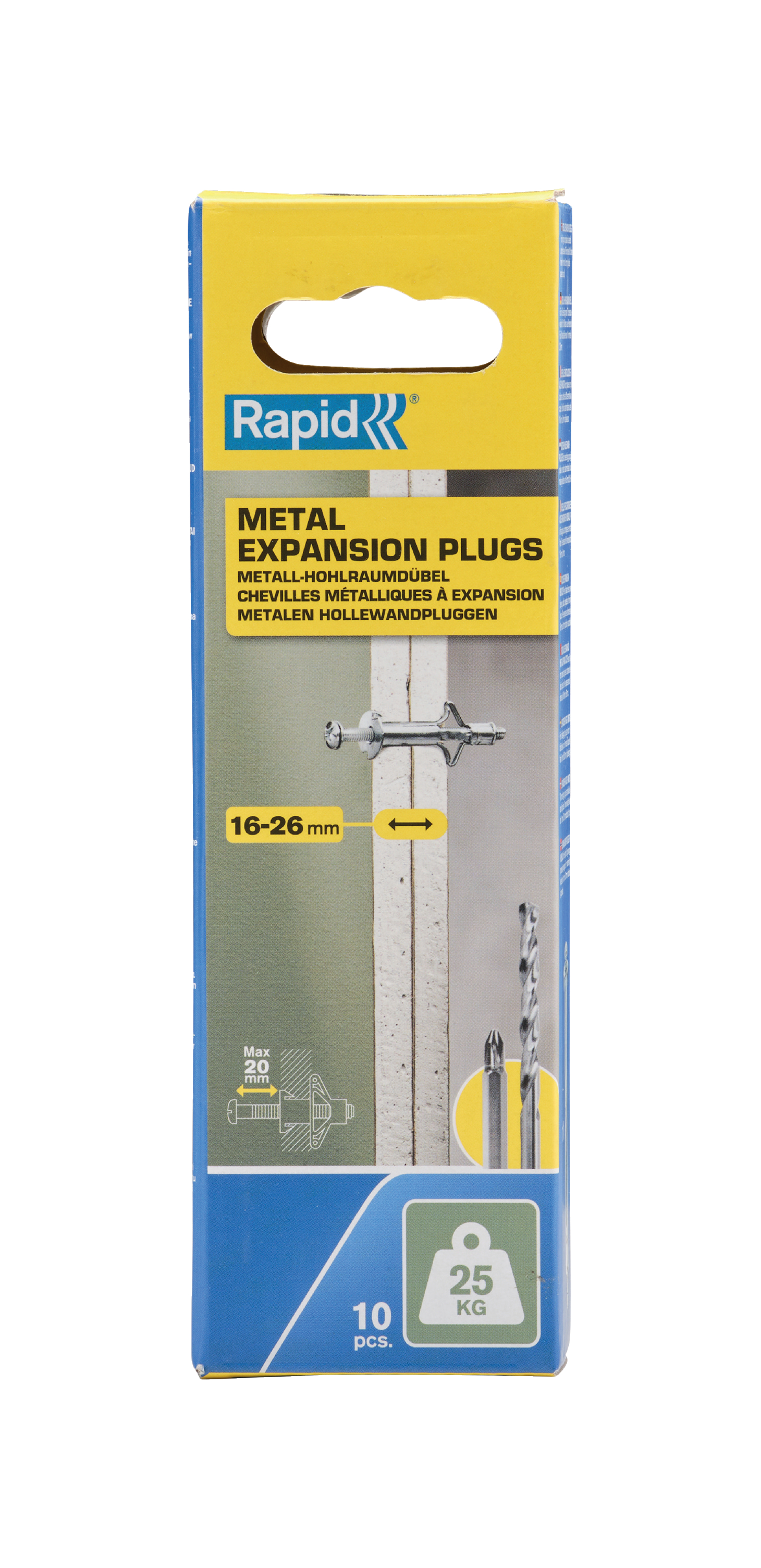 Rapid 5001547 Hollow wall plug for 16-26 mm panel thickness, 25 kg load capacity