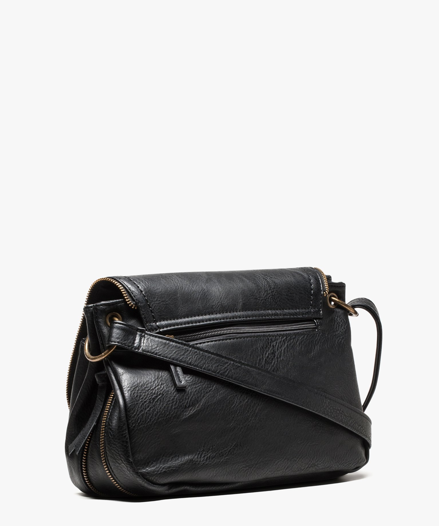 Sac femme forme besace avec détails zippés noir | GEMO