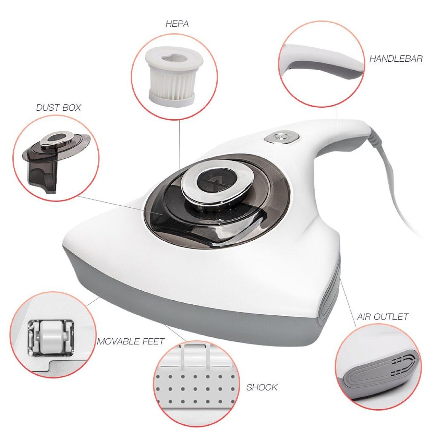 ZEK Ultraschall-Milbencontroller Milben-Handstaubsauger ZEK E6, 12 kPa Saugkraft, 350 Watt, 4m Kabel