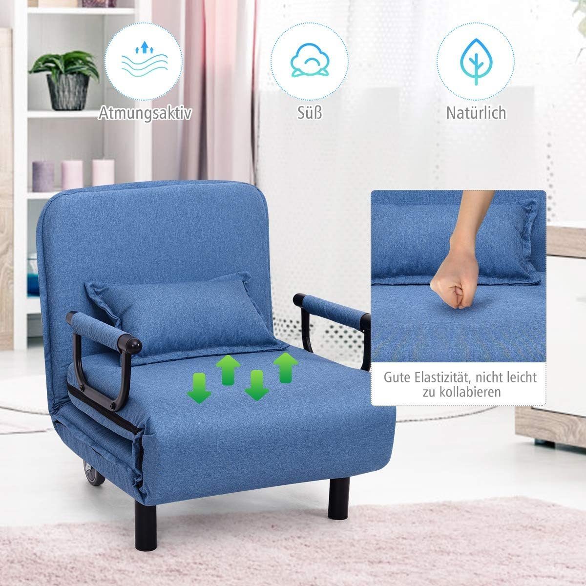 KOMFOTTEU Schlafsofa Klappsessel, mit verstellbarer Rückenlehne, bis 150kg