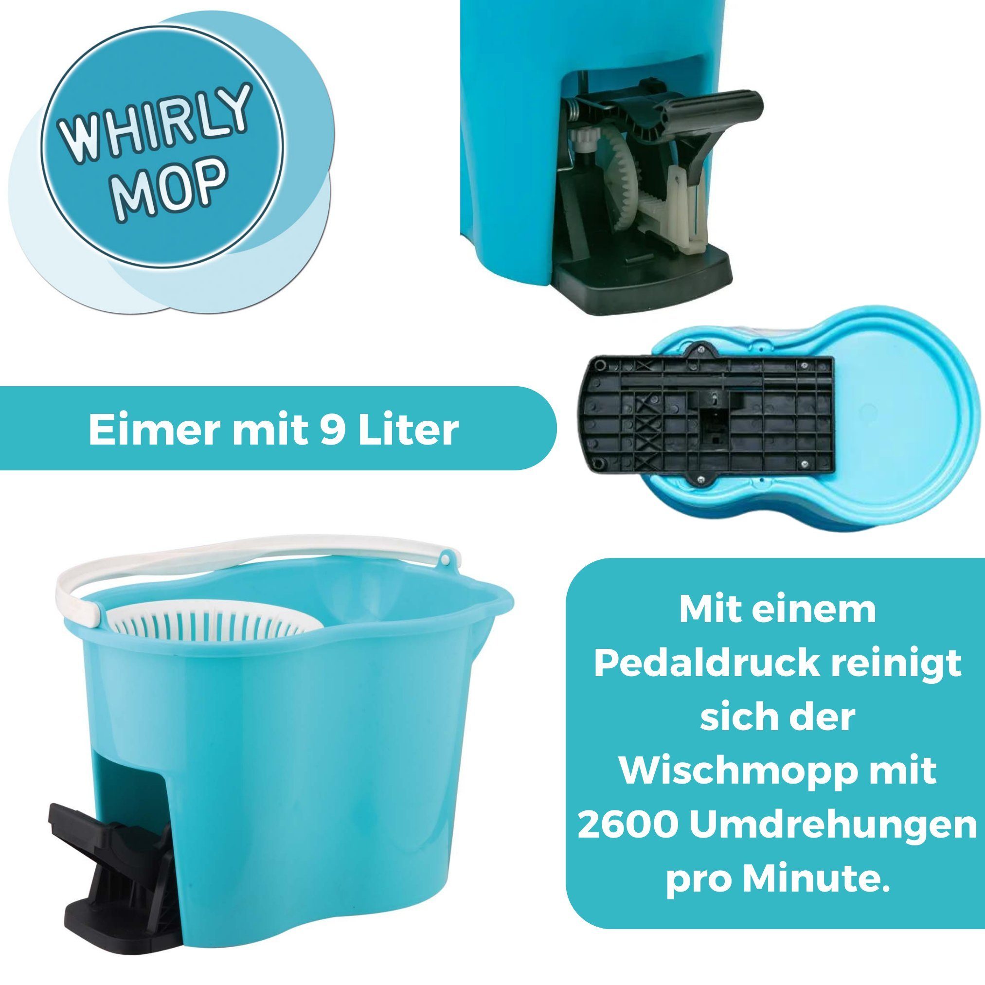 Best Direct® Wischmopp Whirly Mop, beutellos, Komplett Set mit Eimer und Pedal zum Auswringen, Bodenwischer