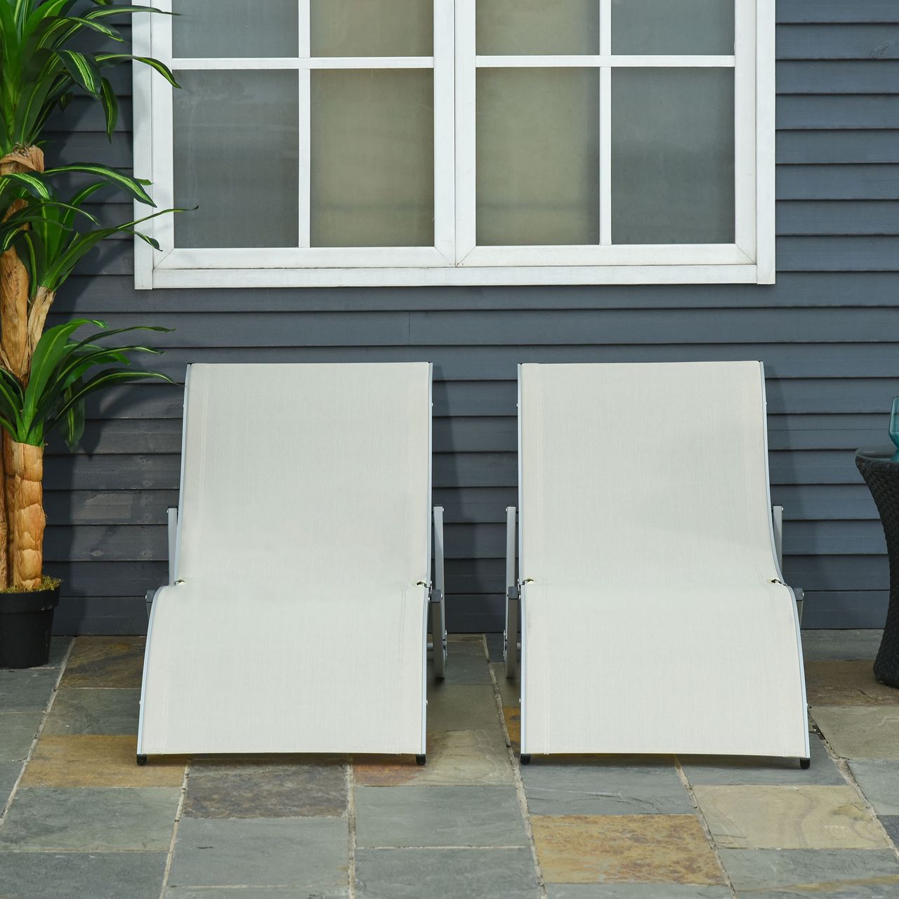 Outsunny 2er Set Sonnenliege Gartenliegen Stoffliege Relaxliege ergonomisch Aluminium Texteline Beige 165 x 61 x 63 cm