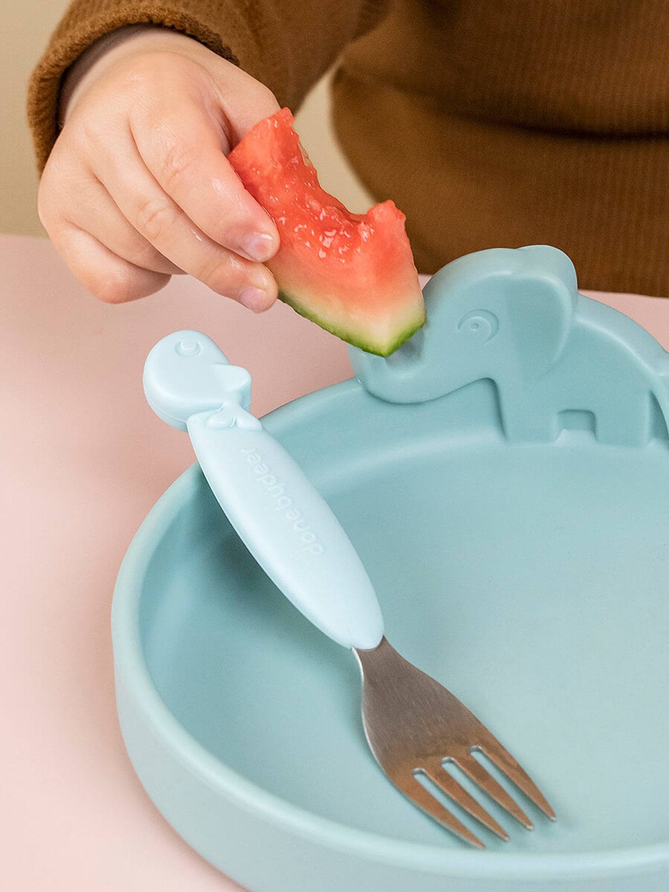 Coffret repas 3 pièces DONE BY DEER Peekaboo Deer Friends en silicone bleu