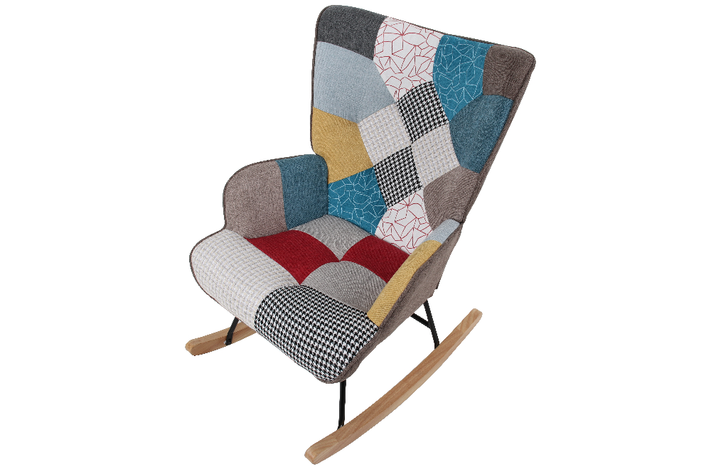 Better Home Skandinavischer Schaukelstuhl Schwingsessel Akzentstuhl CHESTER bis 120 kg, Stoffbezug Patchwork bunt