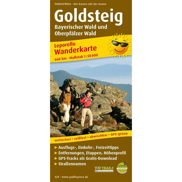 Wanderkarte Goldsteig, Bayerischer Wald und Oberpfälzer Wald 1 : 50 000 - Wanderkarte