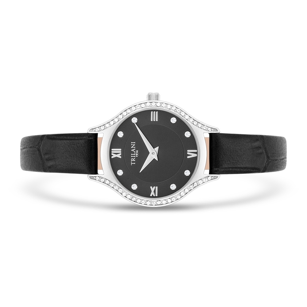 Trilani Montre à quartz en Cuir véritable en Noir Montre