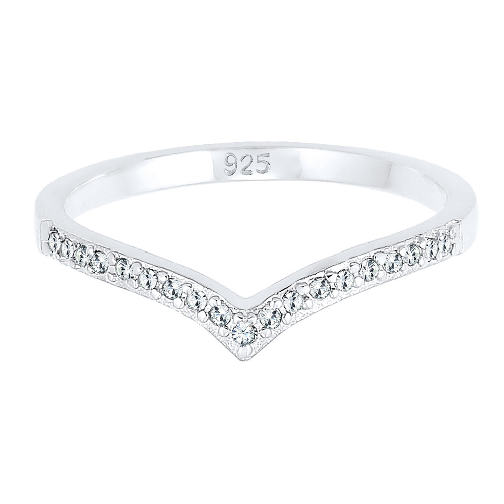 Elli Elli Bague Forme V Géométrique Cristaux  925 Argent Bague