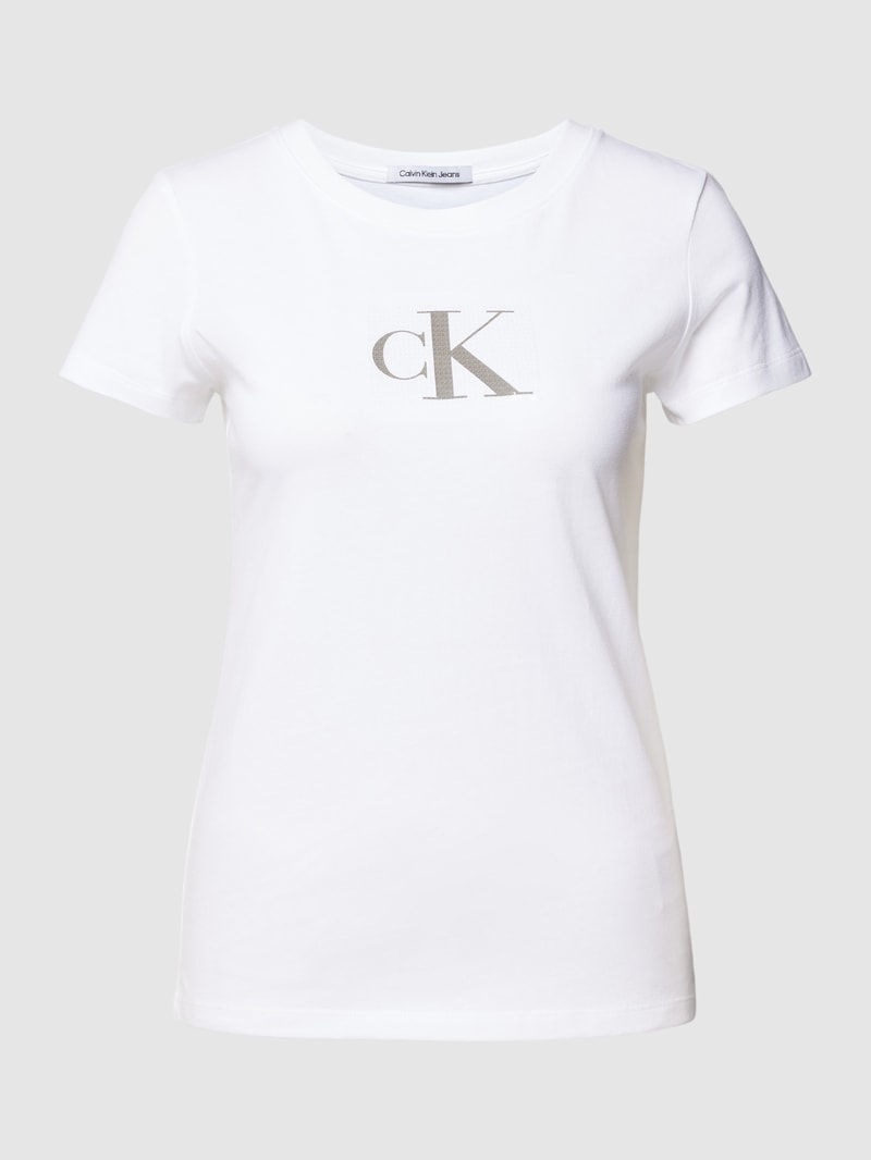 Slim Fit T-Shirt mit Paillettenbesatz Modell 'SEQUIN' in weiss