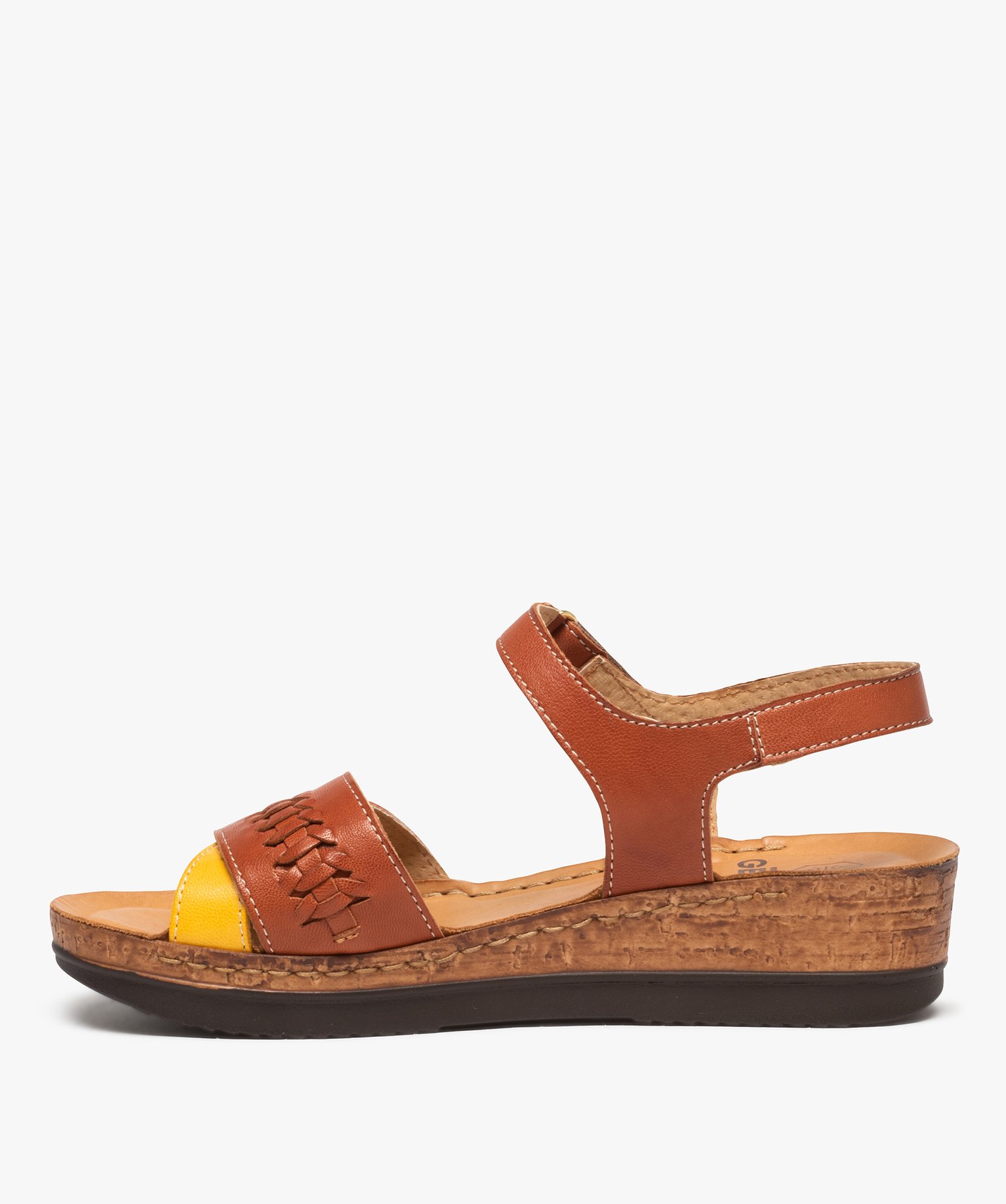 Sandales femme confort en cuir avec brides entrecroisées marron | GEMO