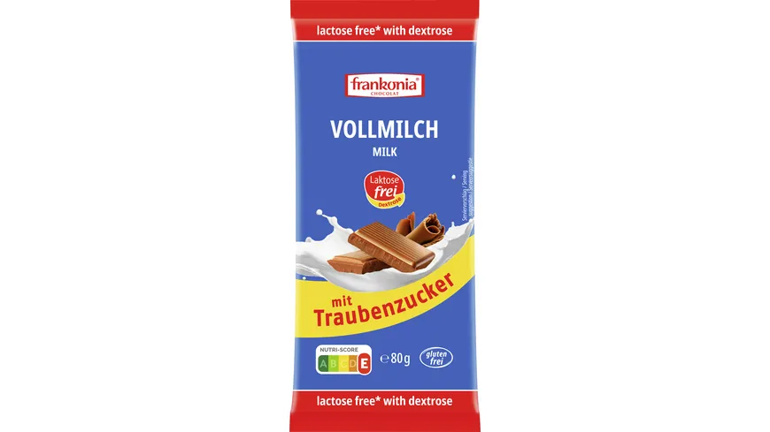 Frankonia laktosefreie Vollmilch Tafel ohne Fuktose- und ohne Kristallzuckerzusatz 80 g