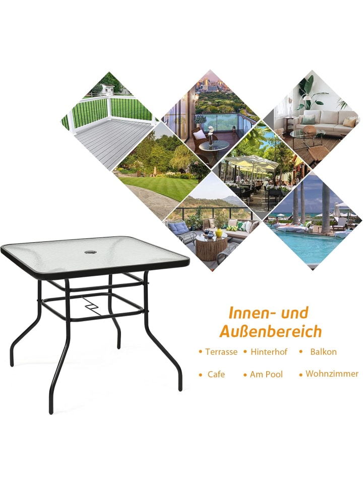 COSTWAY Balkontisch mit Schirmhoch 80x80x71cm in Schwarz günstig kaufen onesize