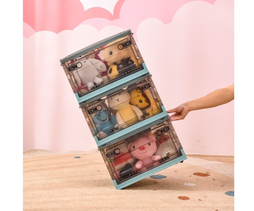 Zedelmaier Aufbewahrungsbox Faltbare Kunststoff-Aufbewahrungsbox, Organizer als Schuhkarton (Set, 1 St., Blau), Transparent mit Deckel & Rädern. Öffnen von oben/2 Seiten
