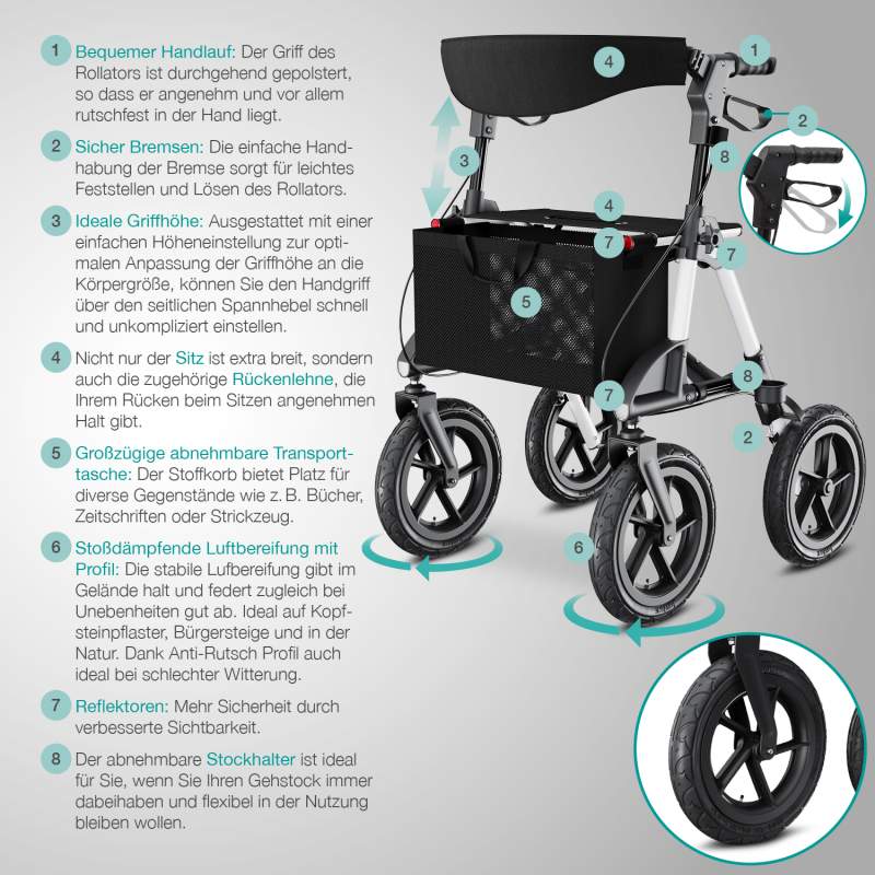 Aktivshop Alu Outdoor Rollator mit Luftbereifung »Komfort« faltbar