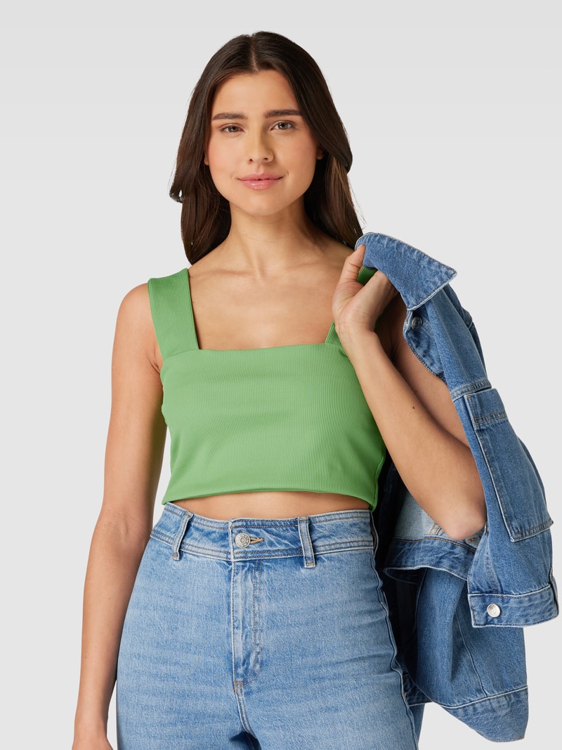 Crop Top in Ripp-Optik in grün
