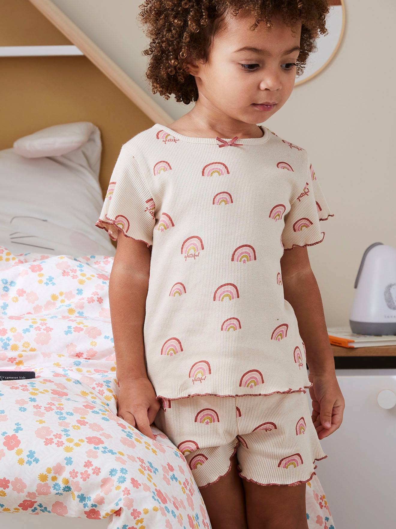 Lot de 2 pyjashorts fille imprimés en maille côtelée rose poudré