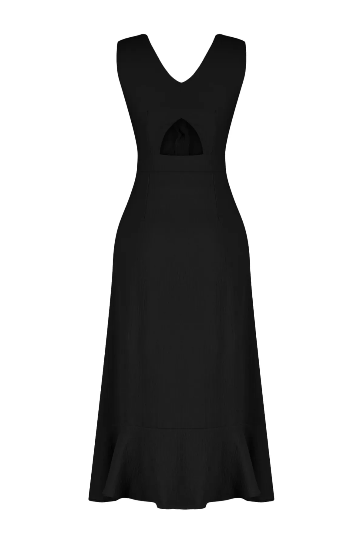 Trendyol Collection  Schwarzes Midi-Webkleid mit Knopfdetail und geradem Schnitt TWOSS23EL02158