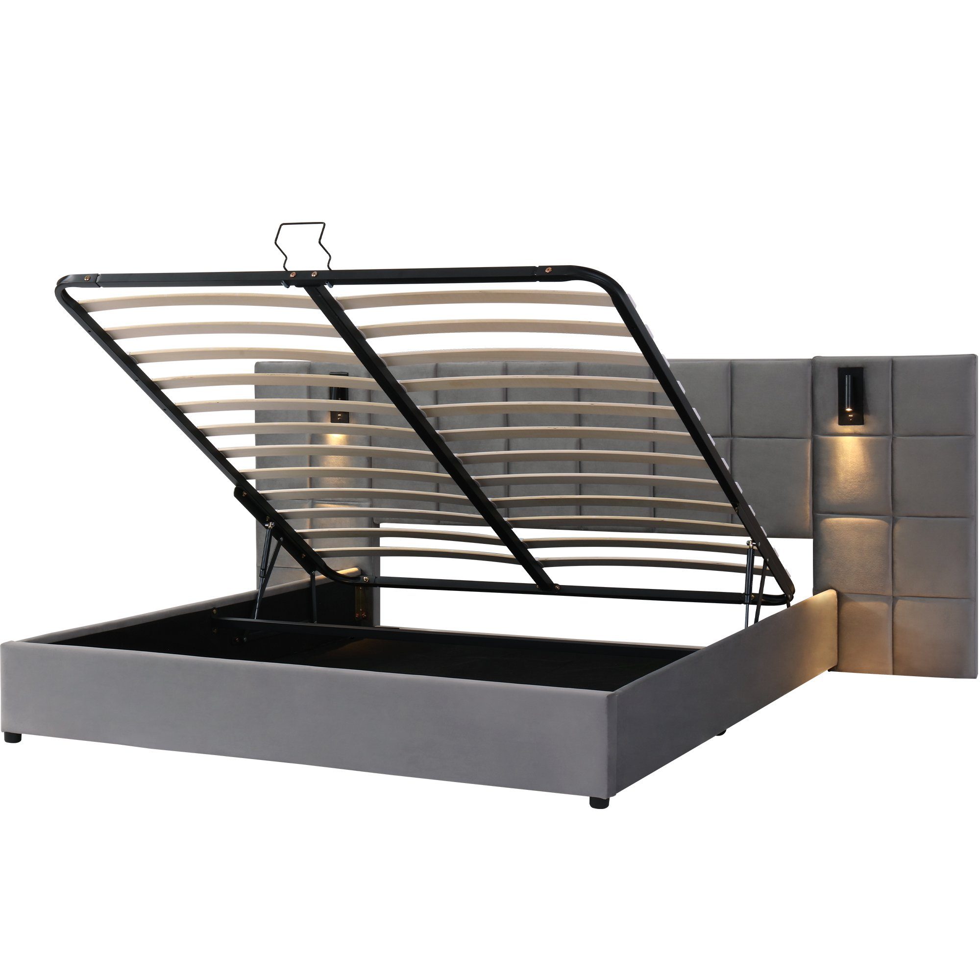 Flieks Polsterbett, Stauraumbett Leselicht & USB-Anschluss 160x200cm Samt ohne Nachttisch