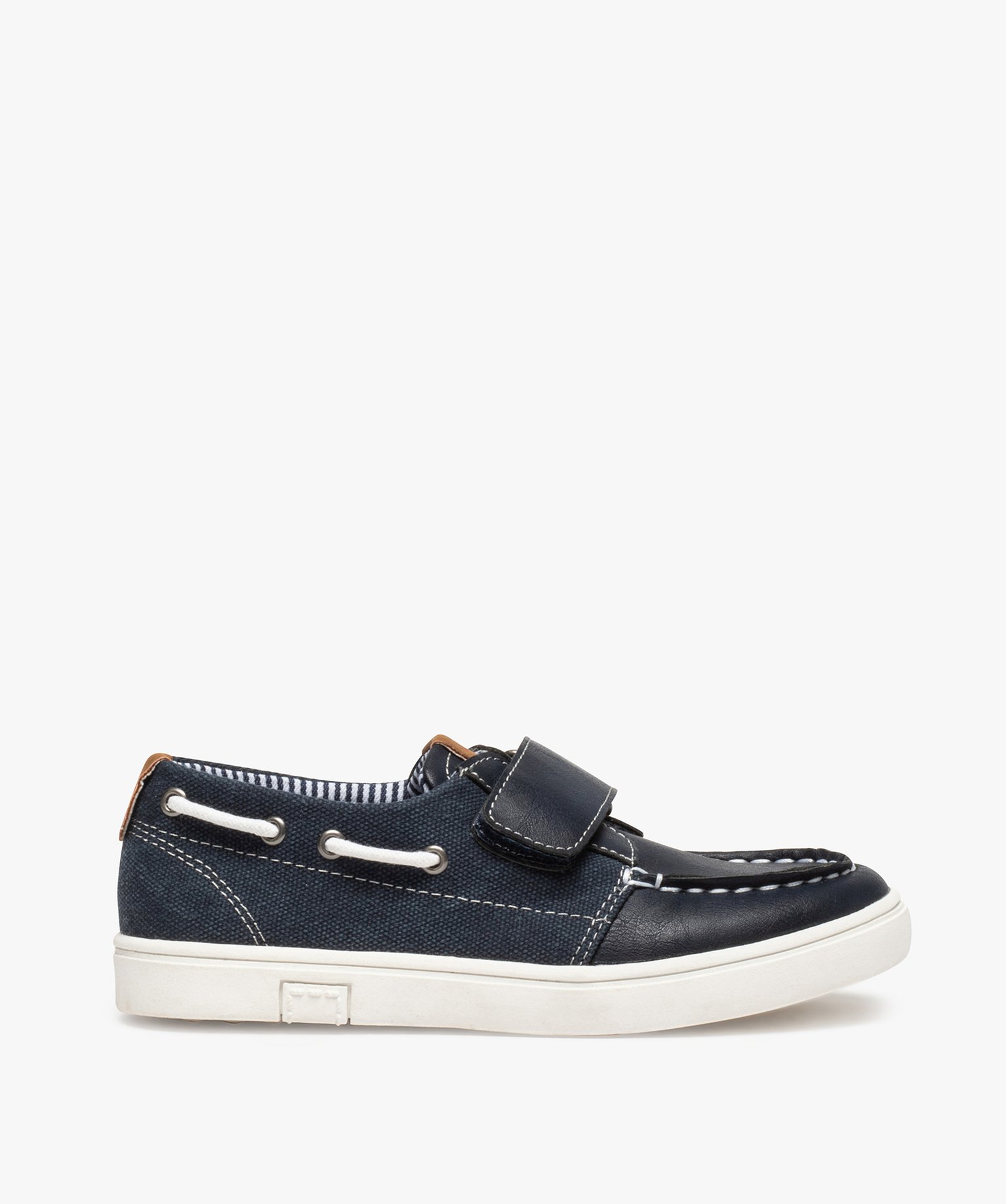 Chaussures bateau Garçon unies bi-matières à scratch marine | GEMO