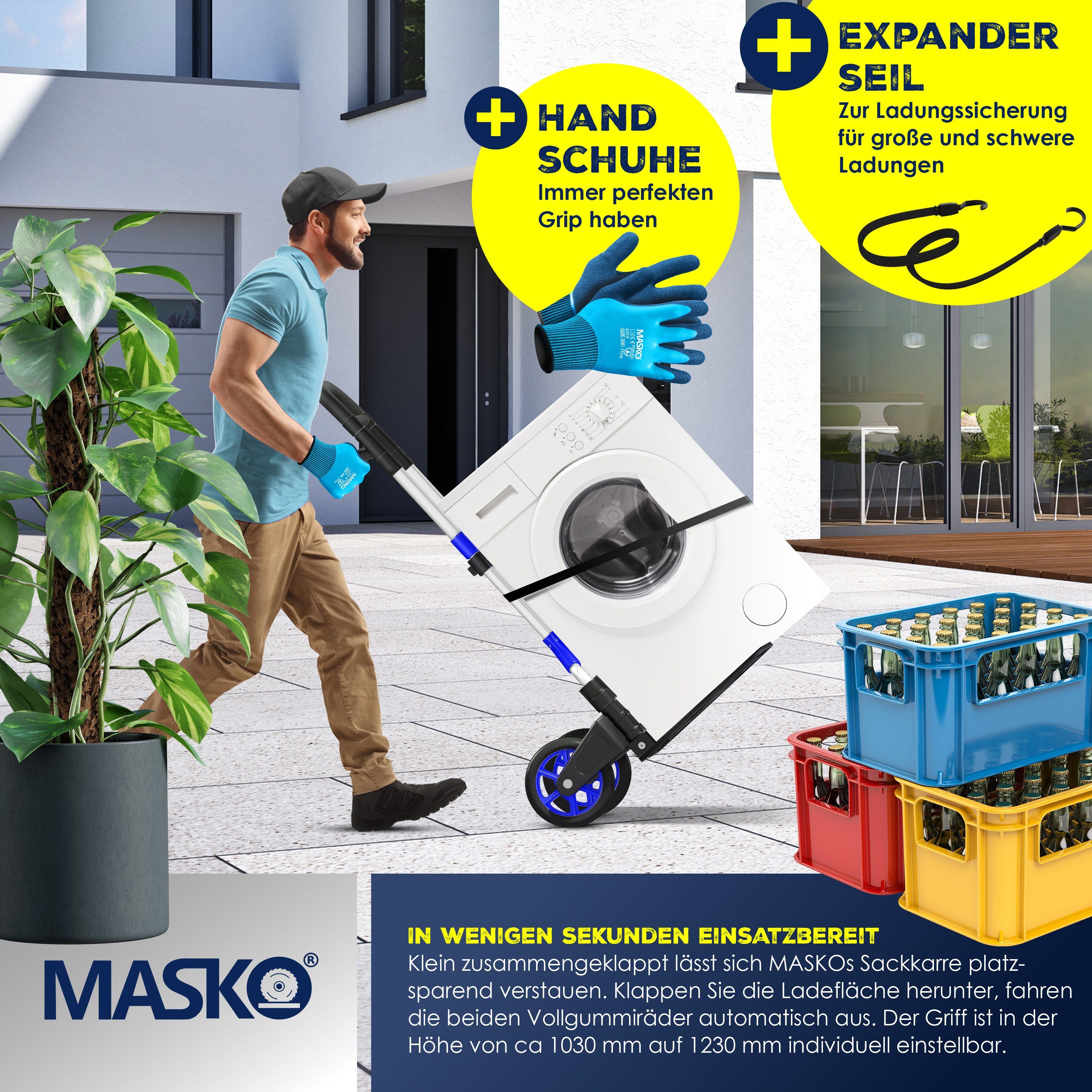 MASKO Sackkarre, Klappbar 200 kg Tragkraft inkl. Rädern Vollgummi