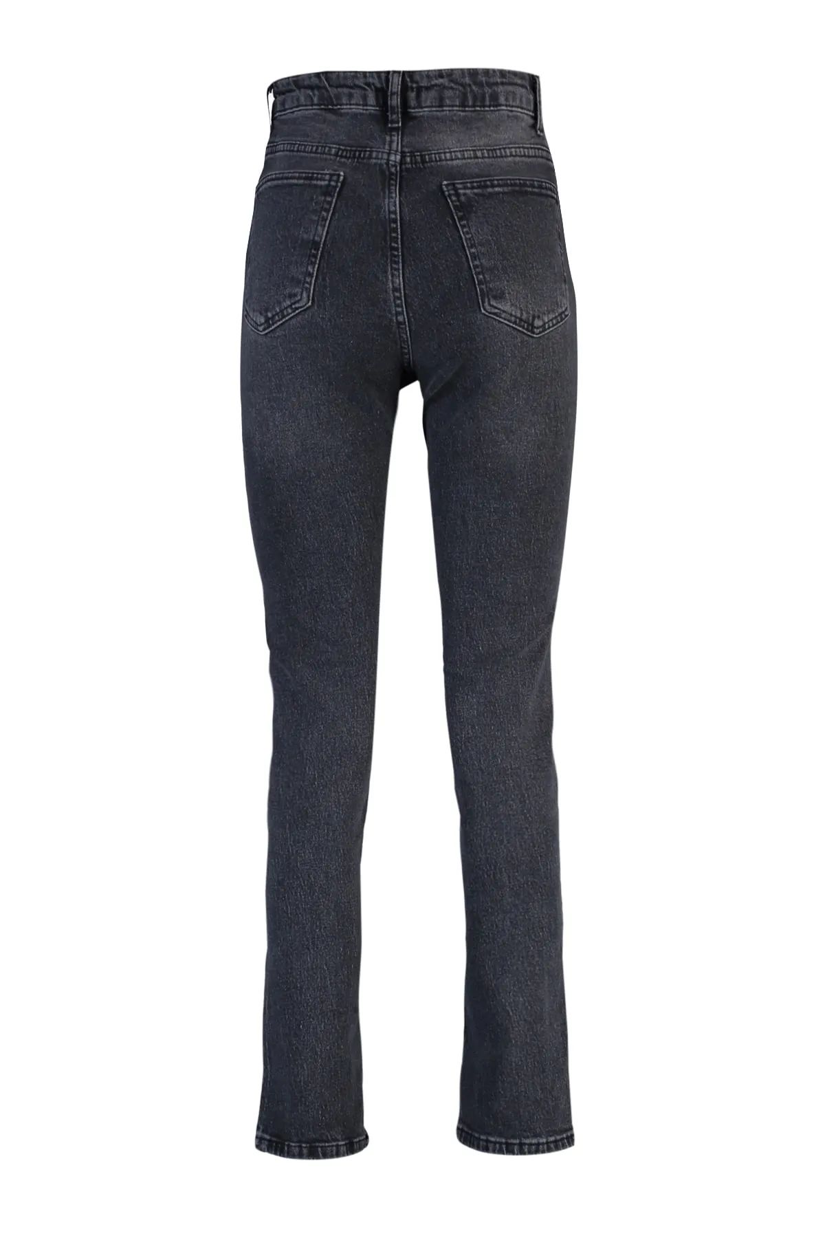 Trendyol Collection  Schwarze Jeans mit Schlitz und hoher Taille, gerader Schnitt, TWOSS22JE0430