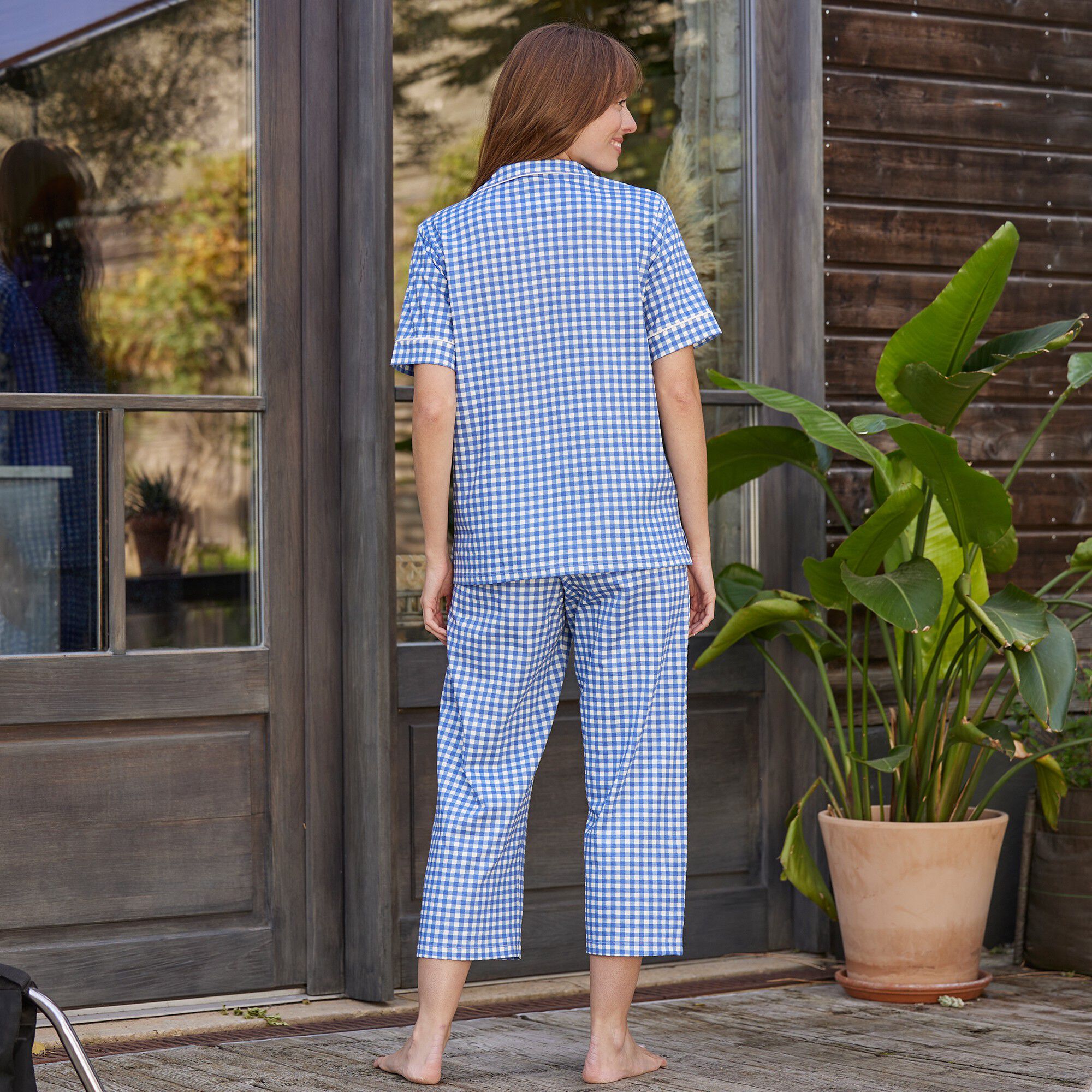 Pyjama pantalon court imprimé carreaux