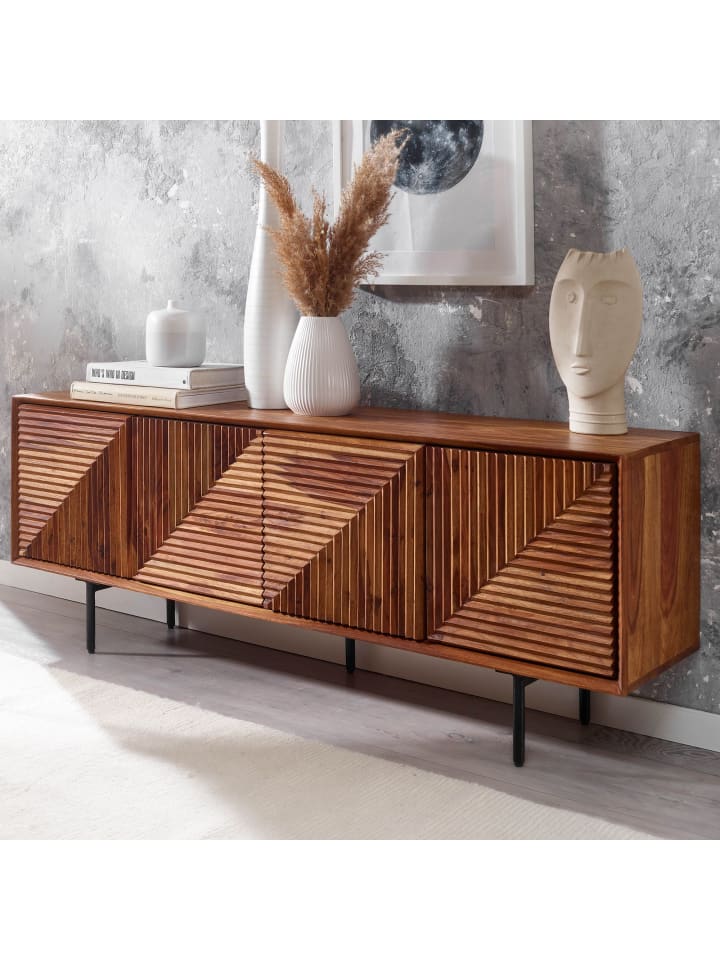 KADIMA DESIGN Lowboard Massivholz 140x54x33 cm TV-Kommode mit vier Türen, günstig kaufen onesize