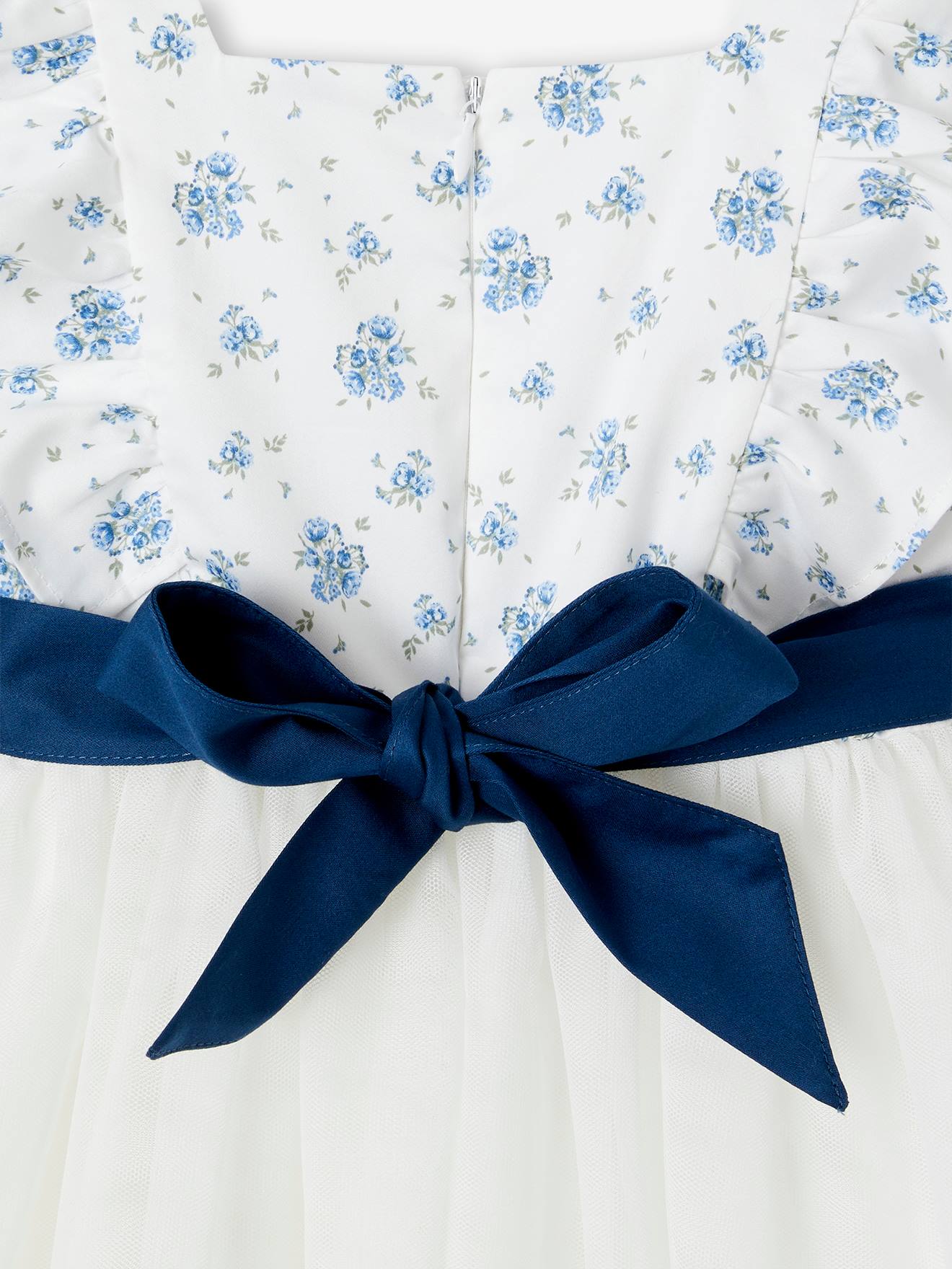 Vertbaudet Festliches Mädchen Kleid mit Volants - blau bedruckt