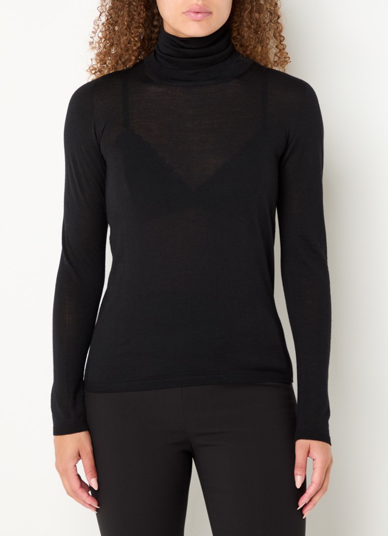 Pulover MaxMara Saluto cu guler rotit din lână virgină elastică