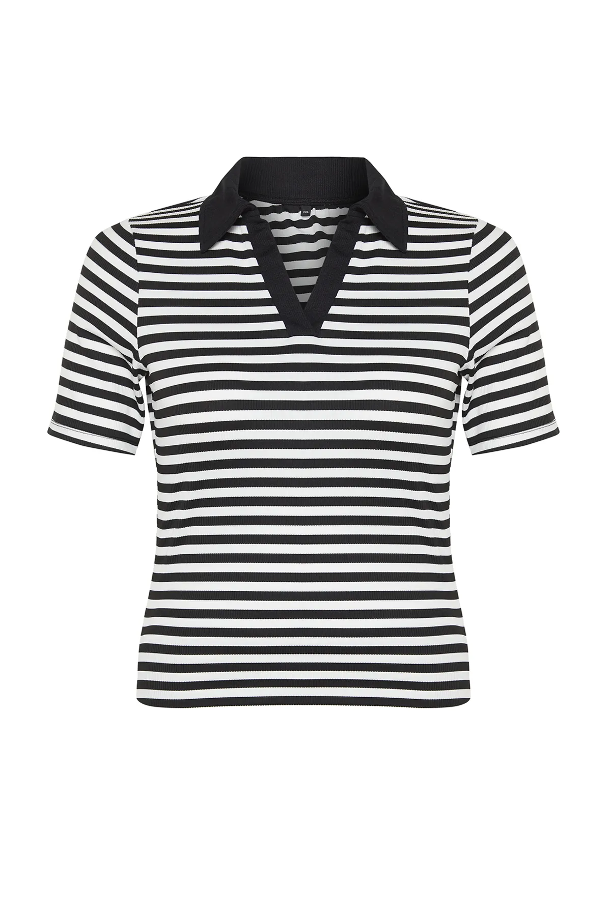 Trendyol Curve  Schwarz-weiß gestreifte, taillierte Strickbluse TBSSS24AF00022