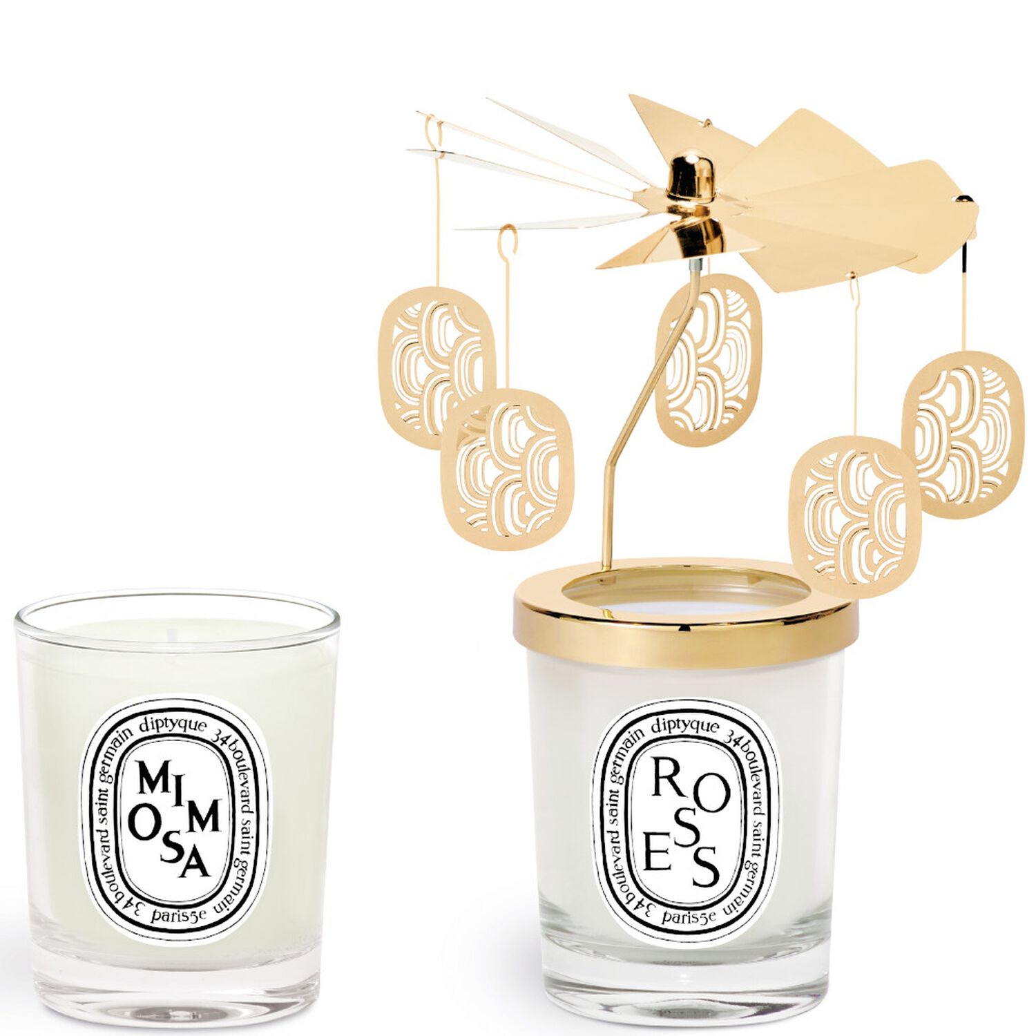 Diptyque Bougies Parfumées Coffret Mimosa et Roses 70g + Carrousel