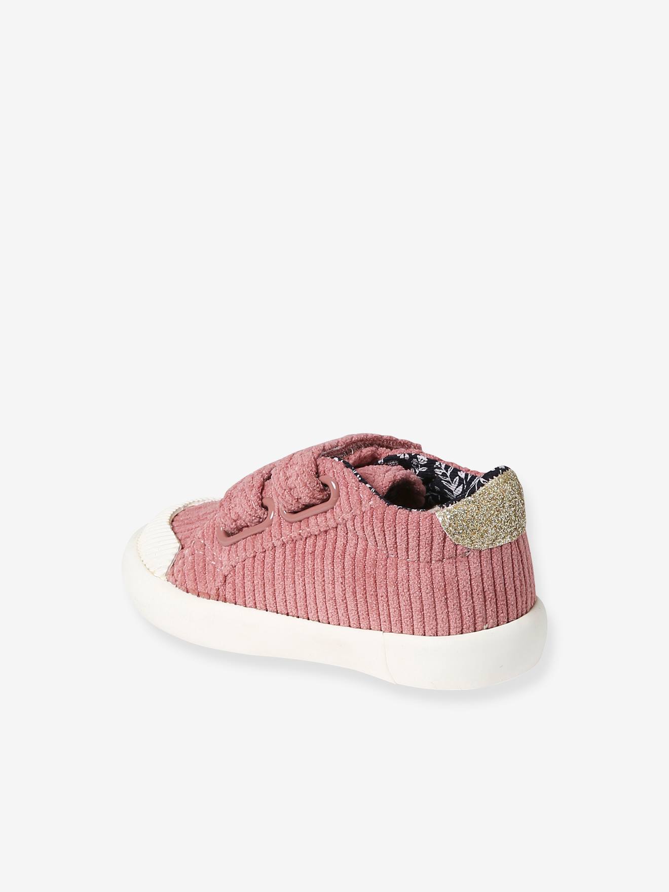 Baskets scratchées textile bébé vieux rose