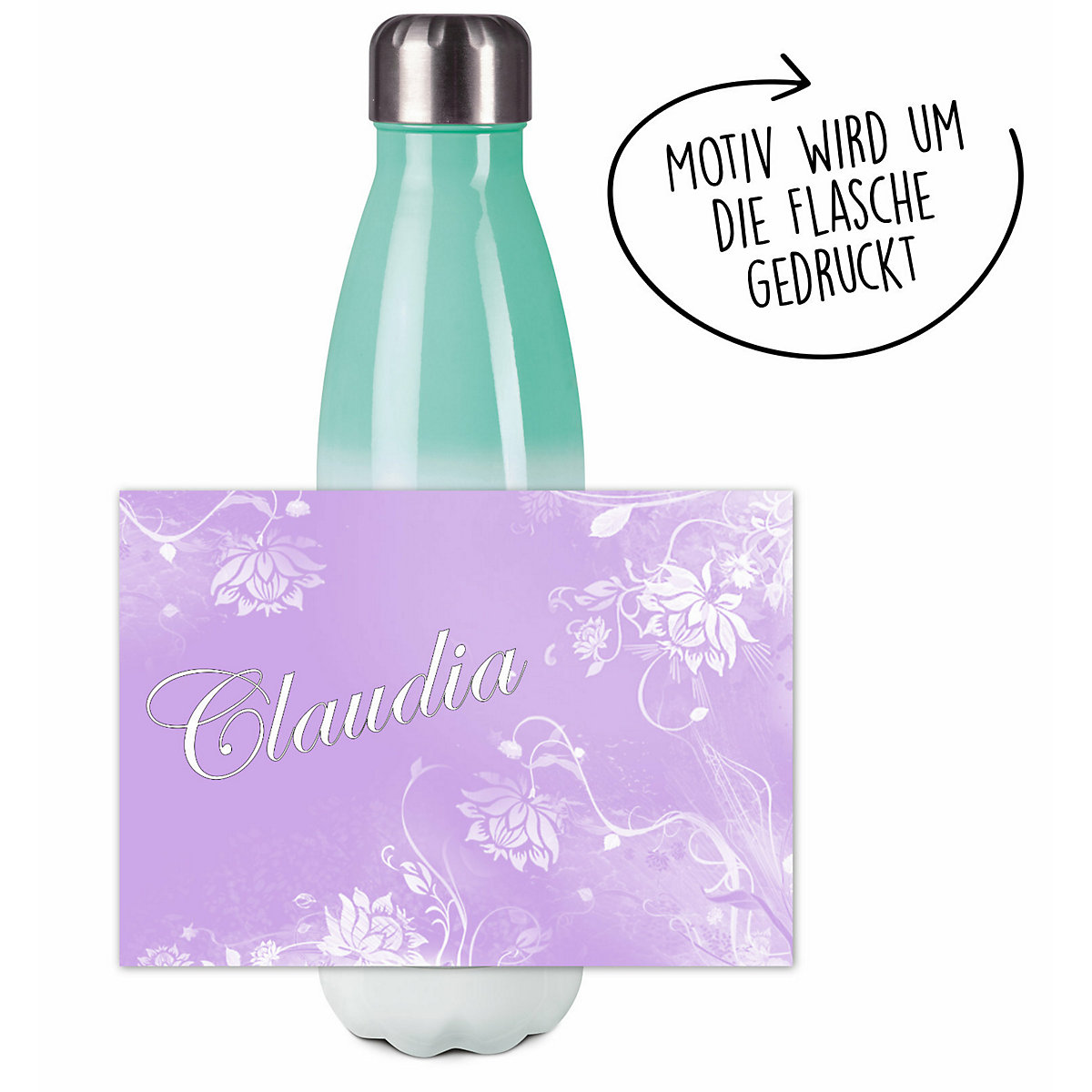Edelstahl Kinder Thermoflasche / Trinkflasche bunt Blumenranke Farbe flieder Spülmaschinenfest, Auslaufsicher, Bruchfest, Doppelwandig, Für Heißgetränke geeignet, Mit Deckel, Isoliert