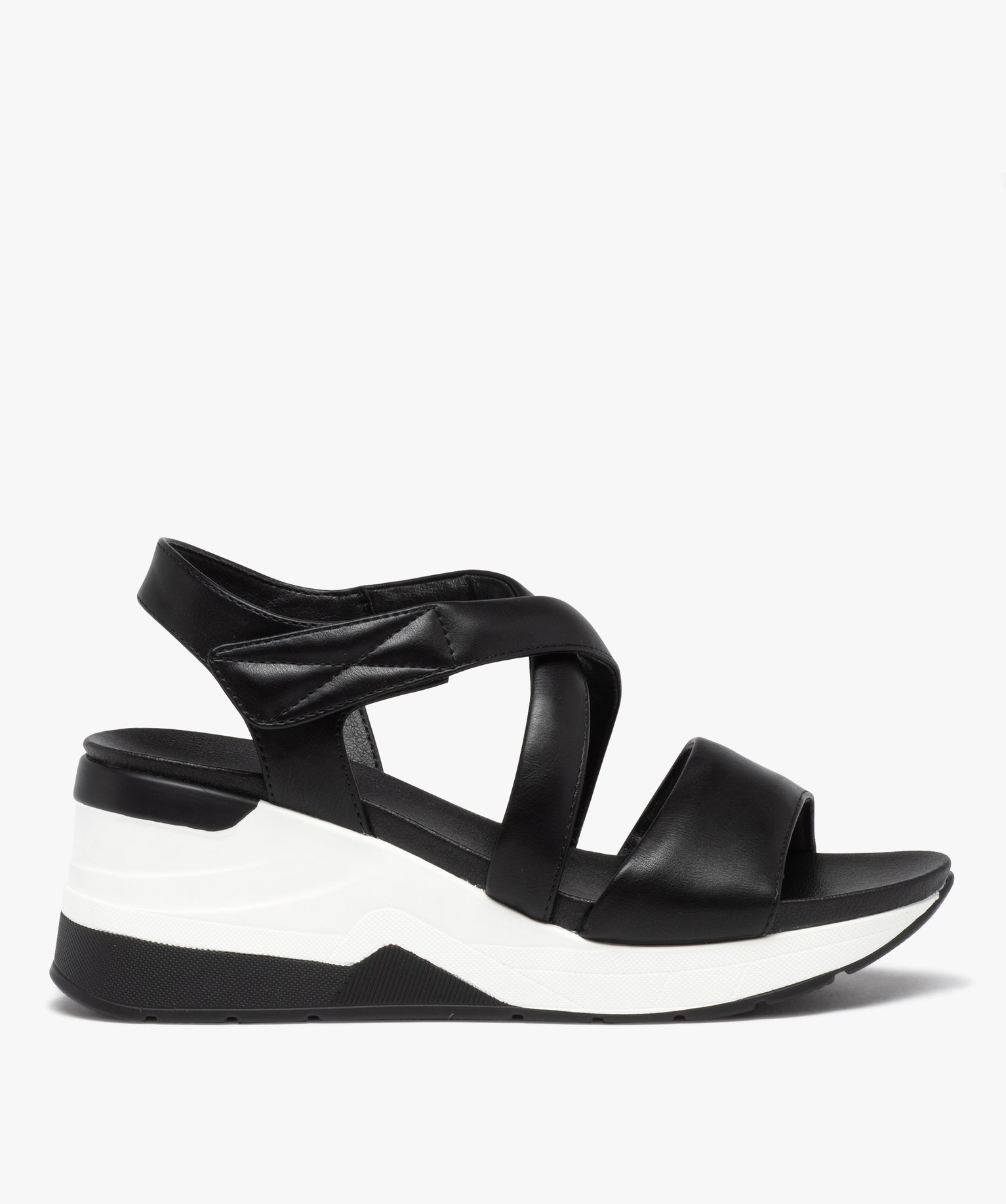 Sandales femme compensées style baskets à brides unies noir | GEMO