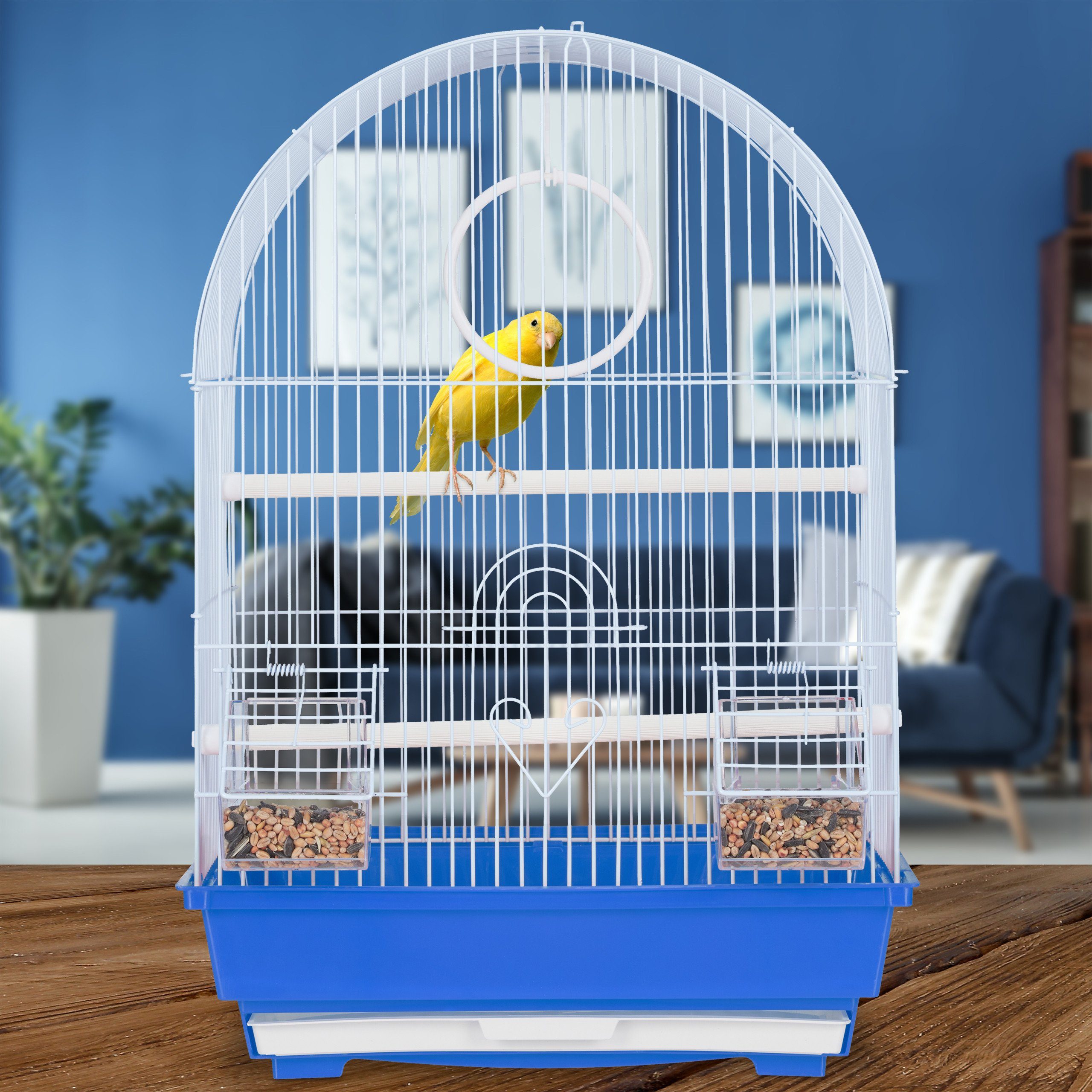 relaxdays Vogelkäfig Vogelkäfig mit Zubehör blau