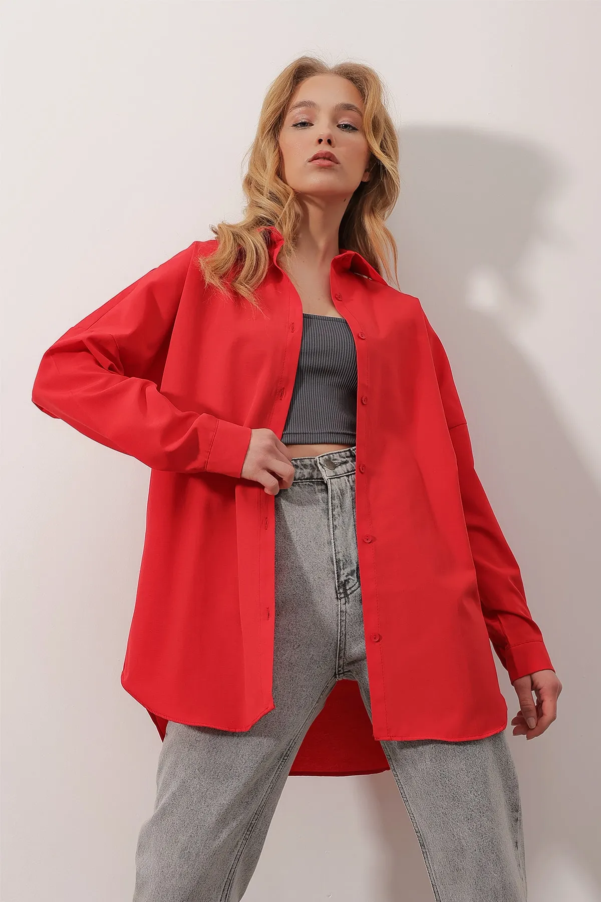 Trend Alaçatı Stili  Hemd - Rot - Relaxed Fit