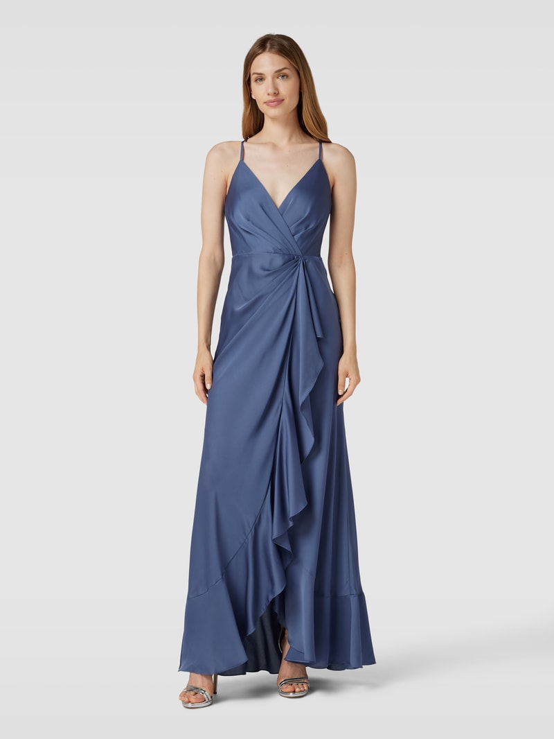 Abendkleid in Wickel-Optik in rauchblau