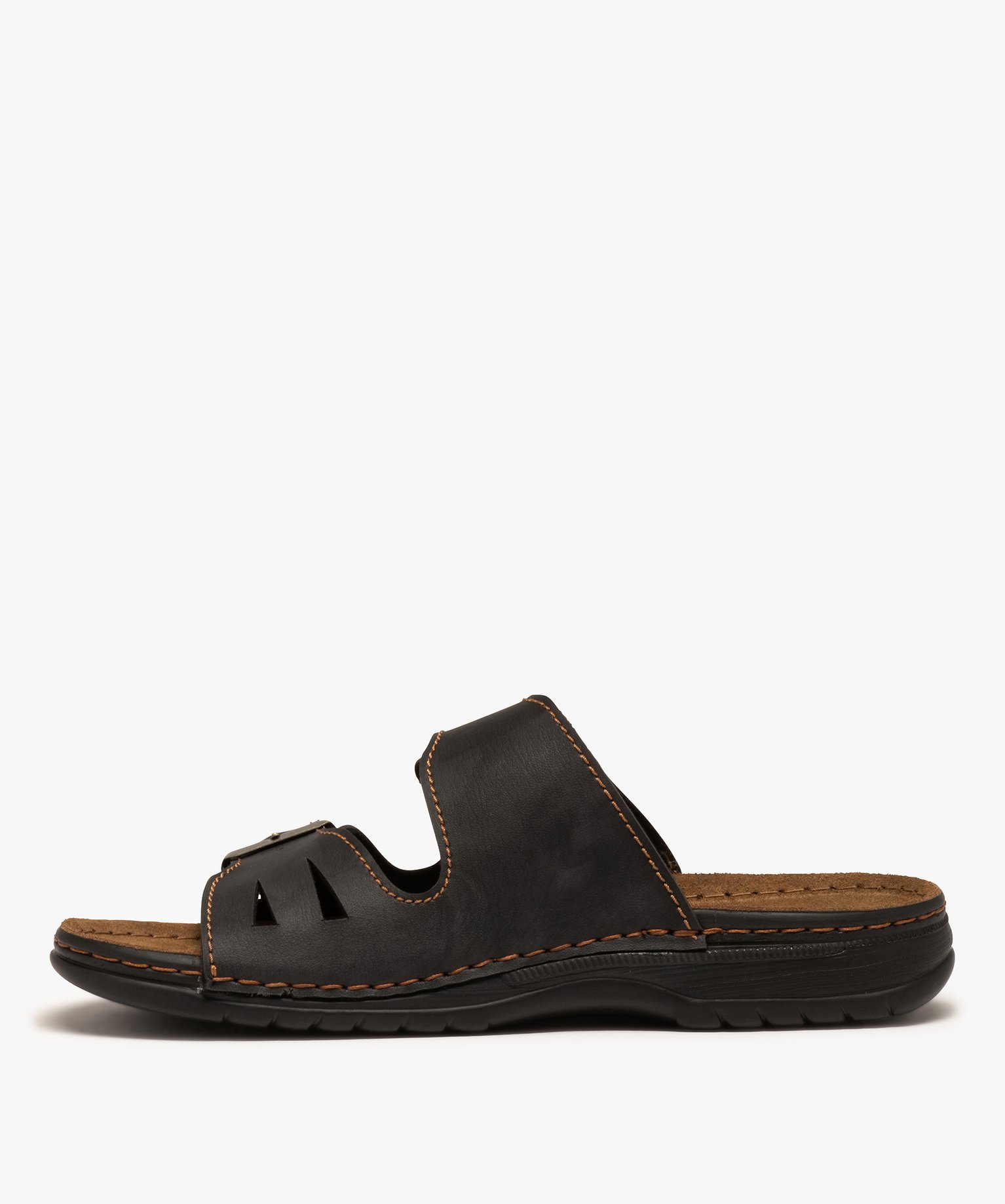Mules homme confort à larges brides à boucle noir | GEMO