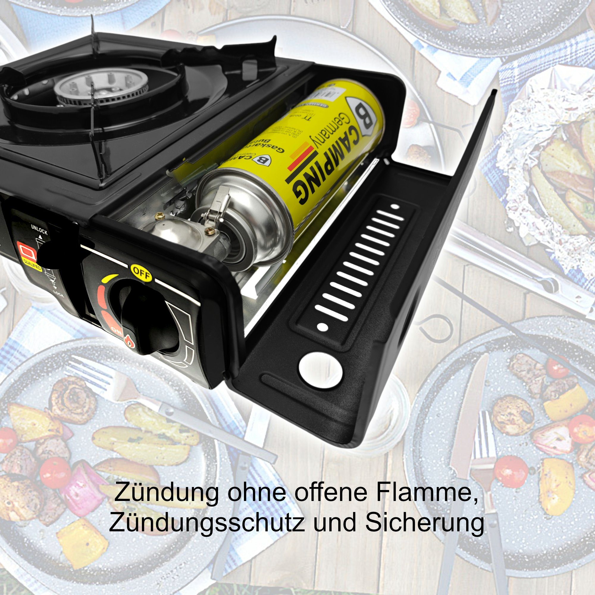Elfmonkey Gaskocher Campingkocher, Gaskocher, Gasherd mit Tragekoffer, Camping, Outdoor, (Set)