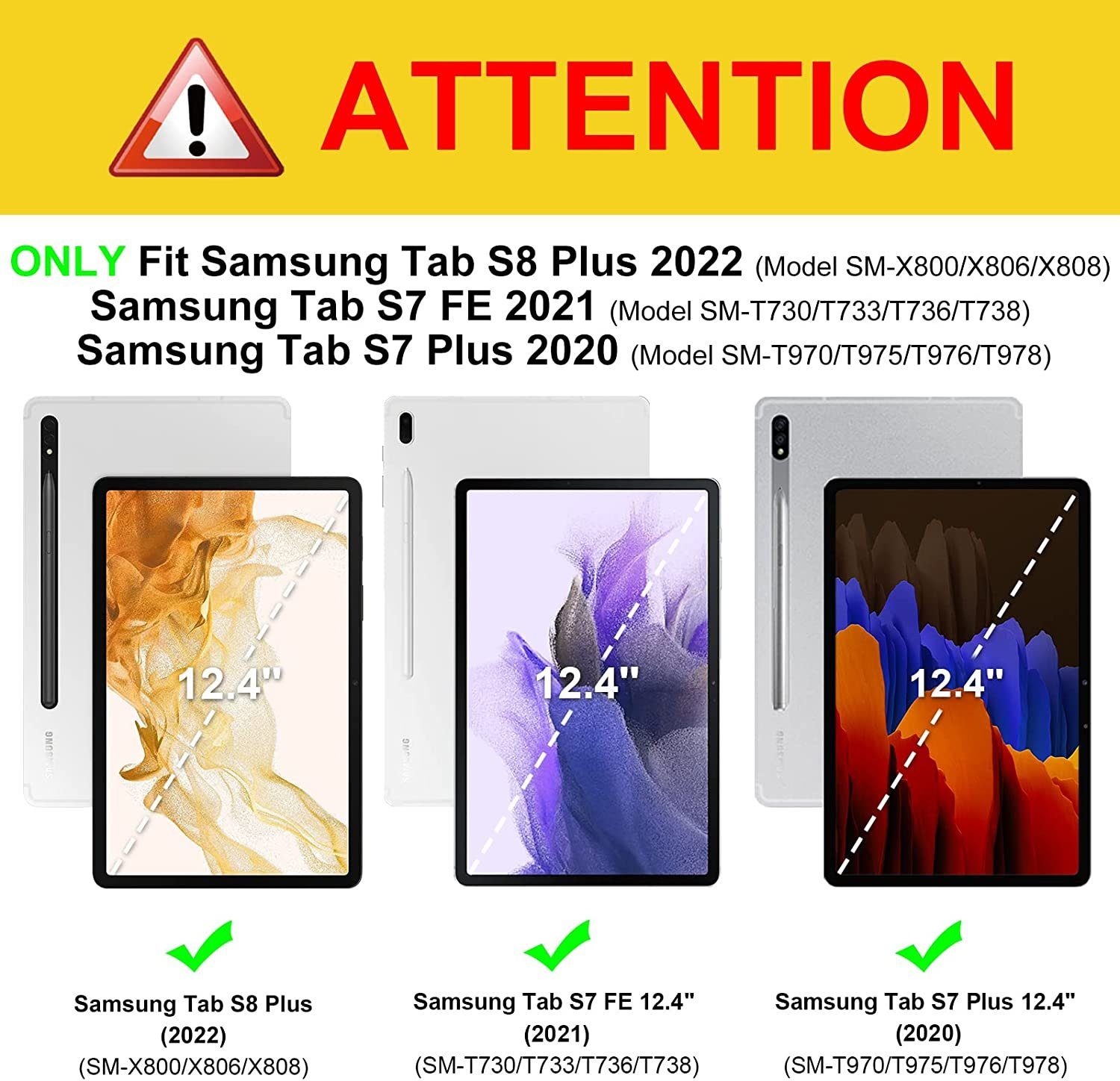 Fintie Tablet-Hülle Hülle für Samsung Galaxy Tab S8 Plus 2022/S7 FE 2021/S7 Plus 2020 12.4 Zoll, Multi-Winkel Folio Schutzhülle mit S Pen Halter Dokumentschlitze und Auto Schlaf/Wach Funktion
