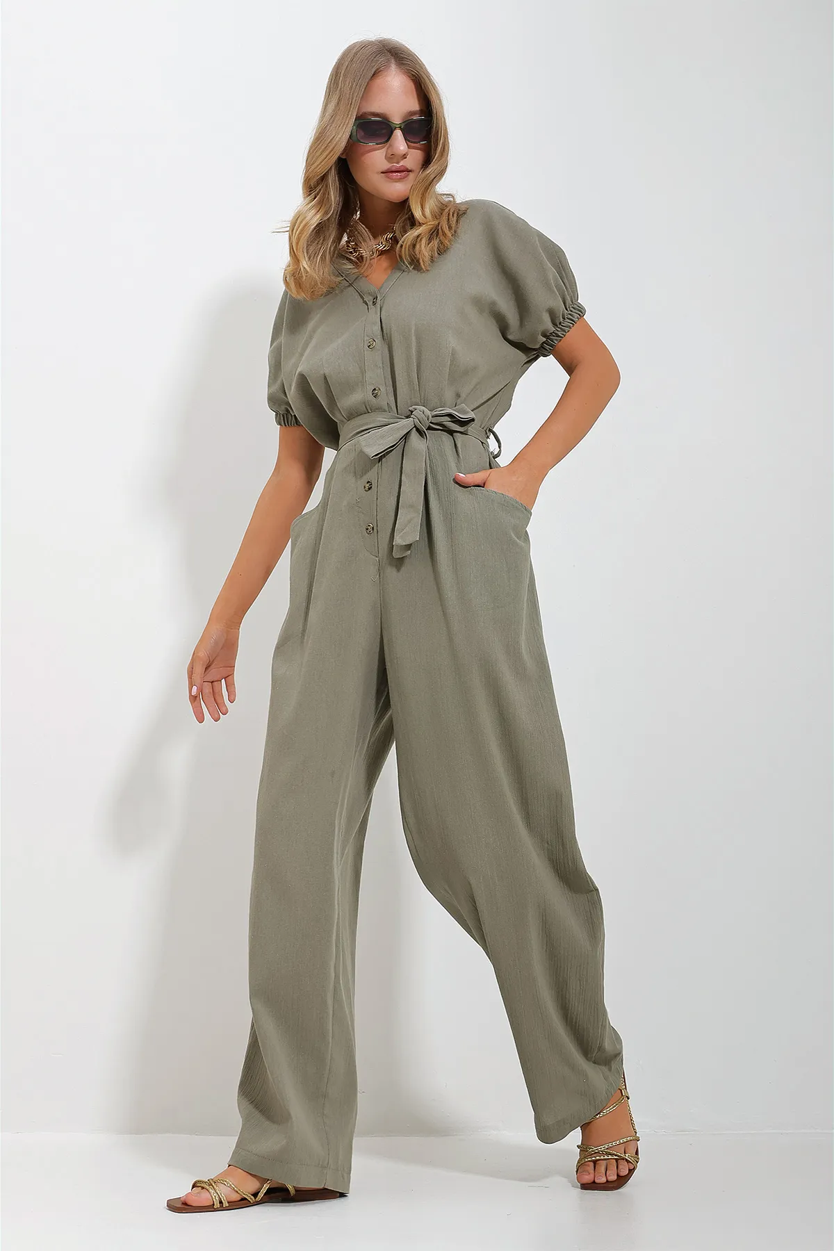 Trend Alaçatı Stili  Jumpsuit - Khaki - Regular Fit