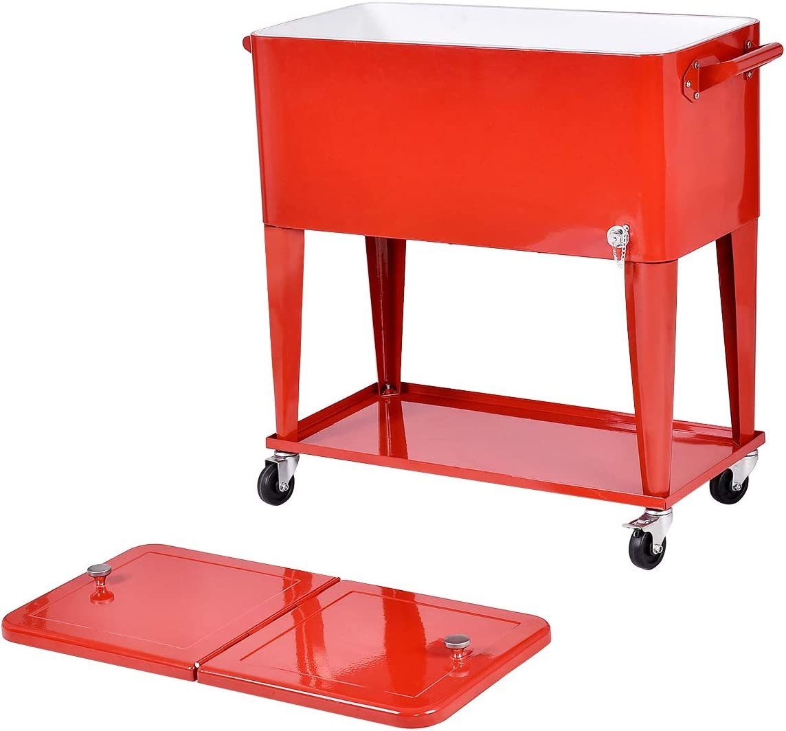 KOMFOTTEU Kühlbox 76L Mobiler Kühlwagen, mit Doppelseitigem Deckel