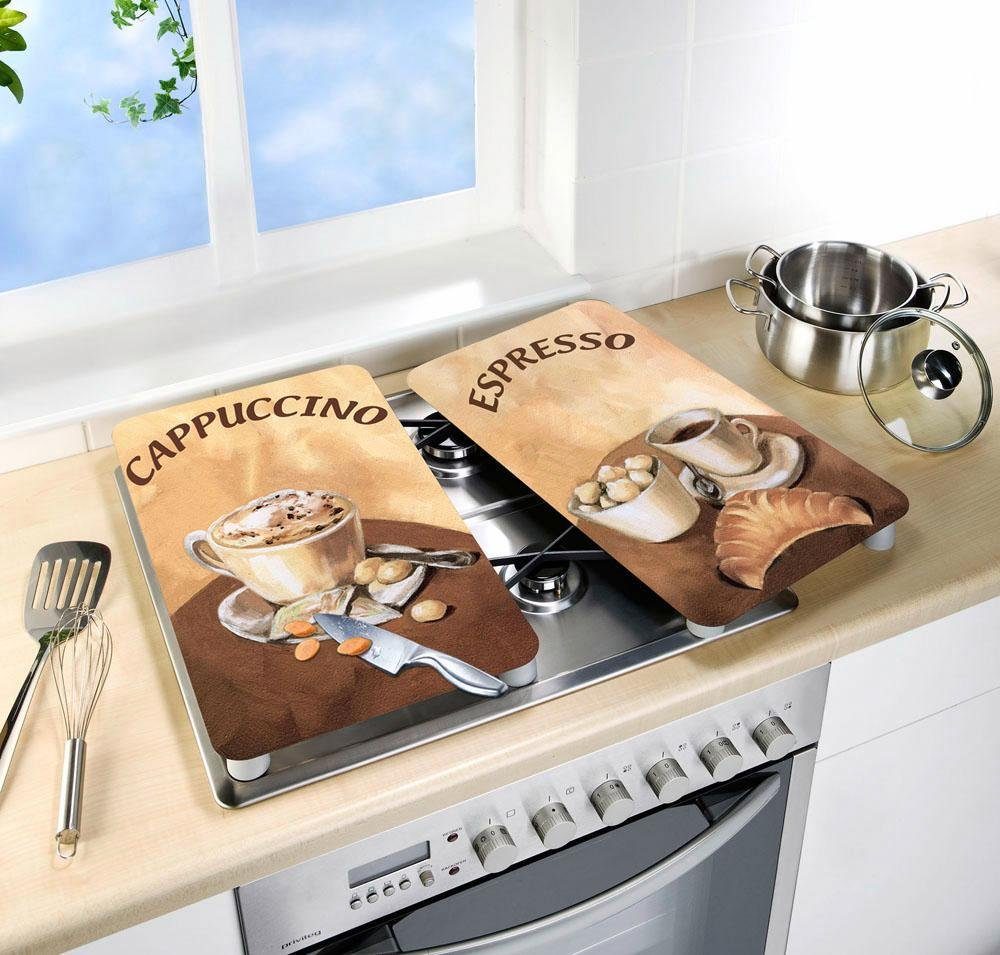 WENKO Herd-Abdeckplatte Kaffee, Glas, (Set, 2 tlg), kratzfest